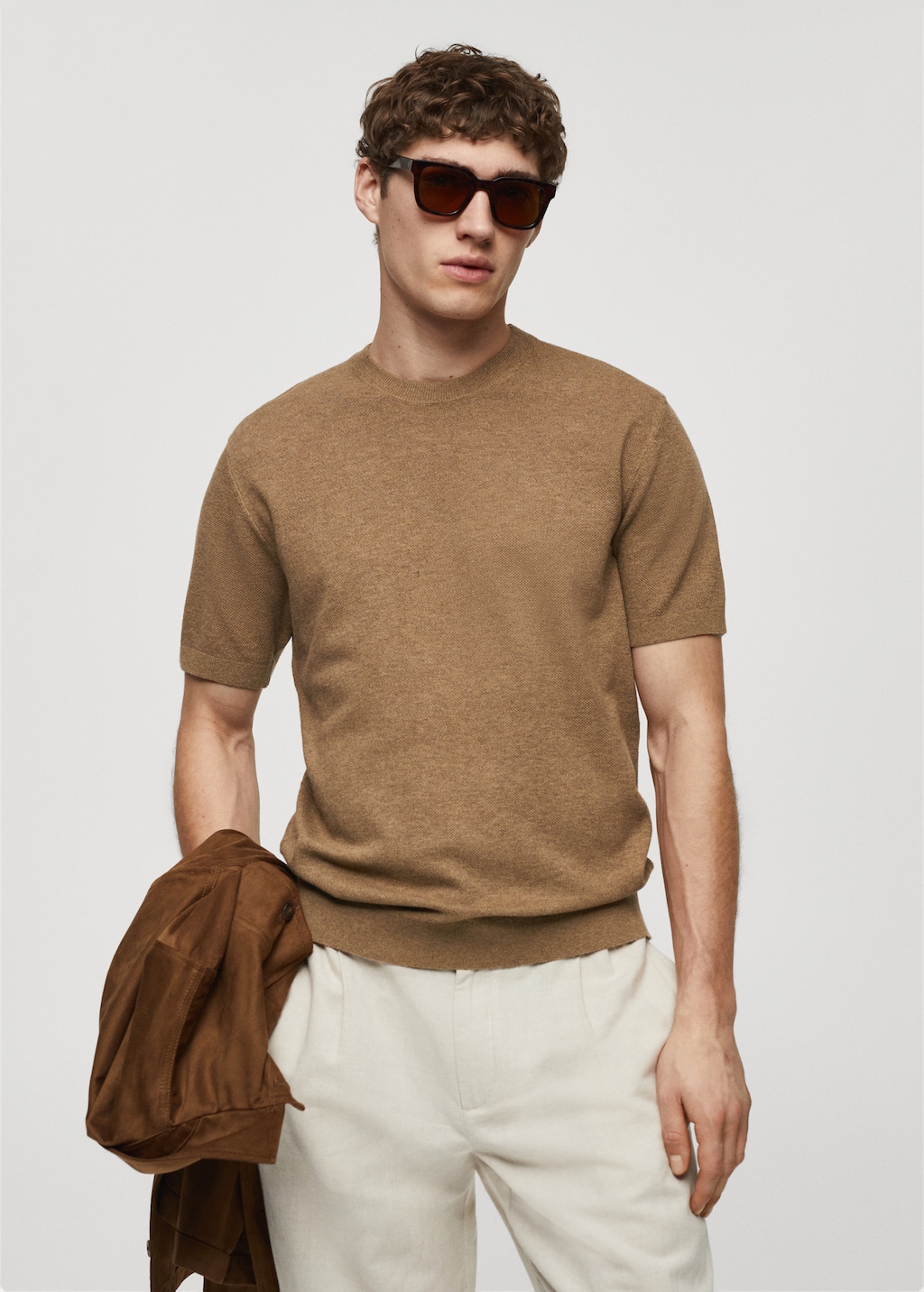 Mango Strukturiertes Strick-T-Shirt aus Baumwolle