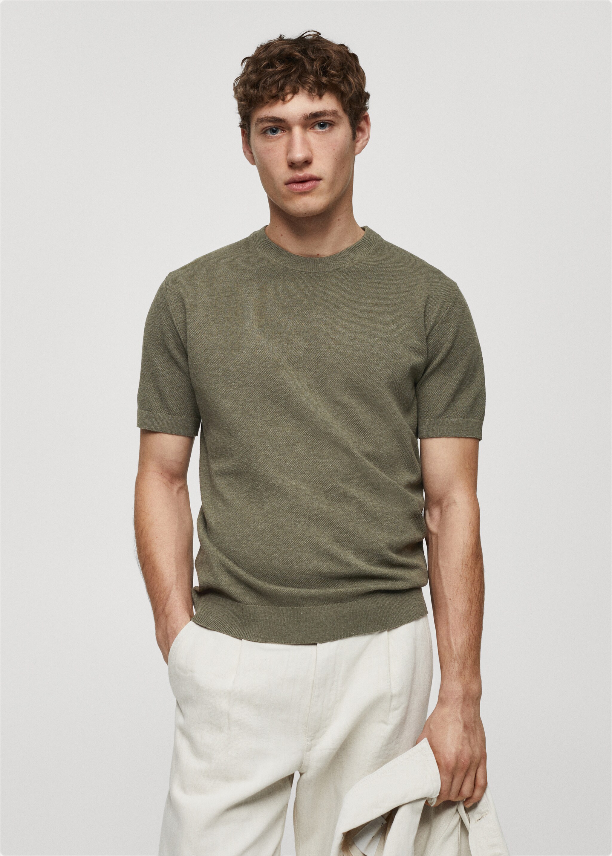 Strukturiertes Strick-T-Shirt aus Baumwolle - Mittlere Ansicht
