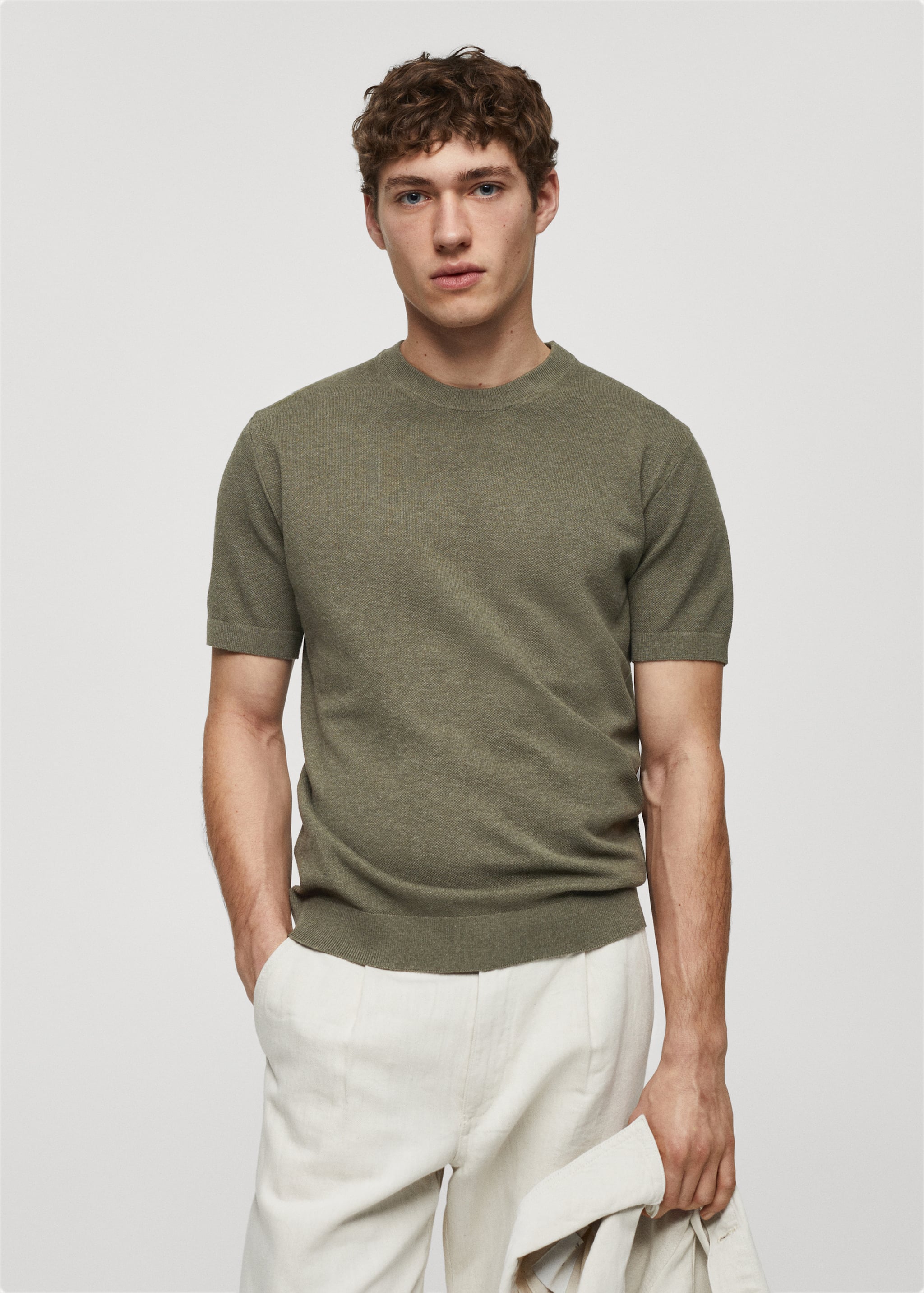 T-shirt maille coton structuré - Plan moyen