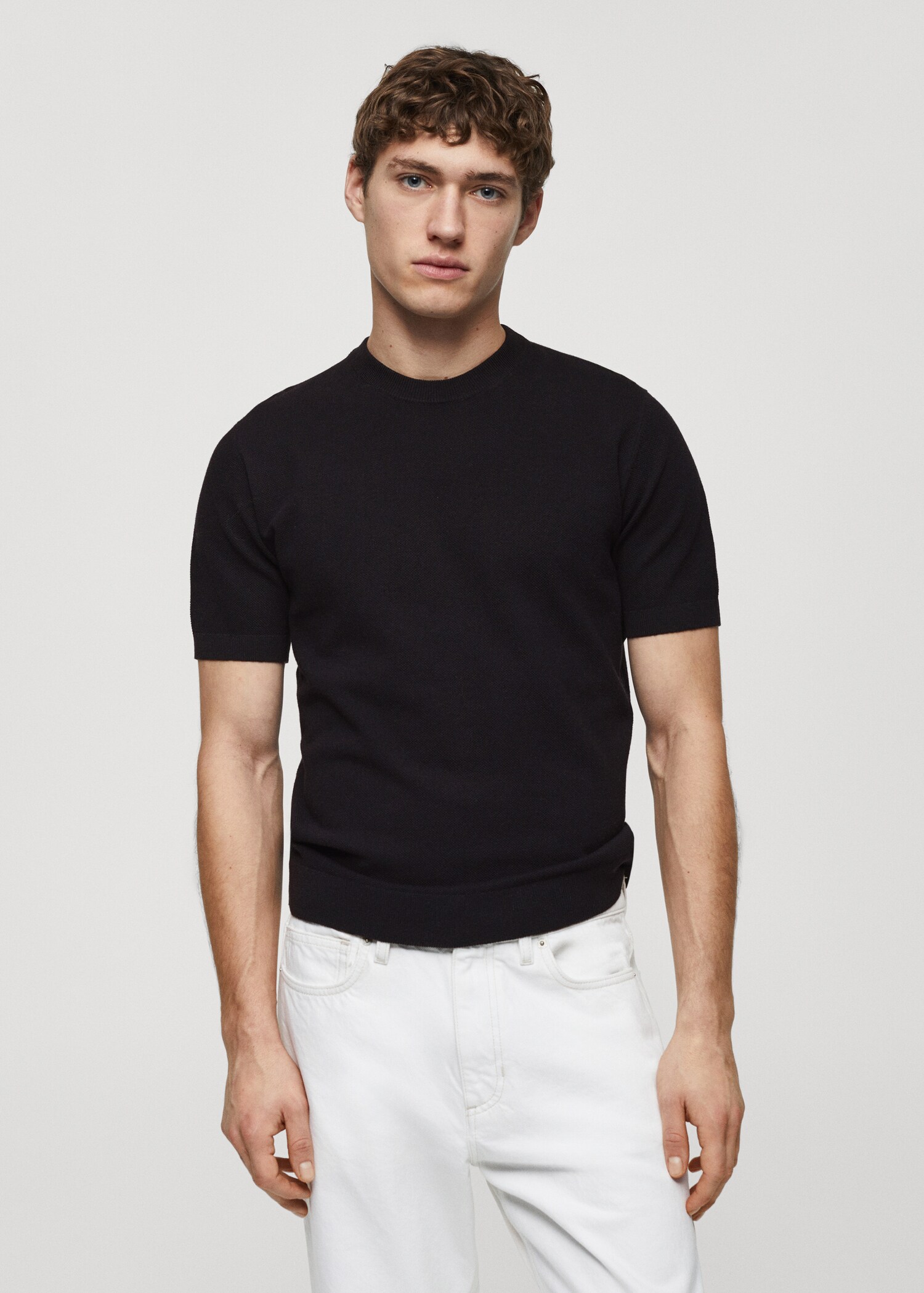 Structured cotton knit t-shirt - Medium plane