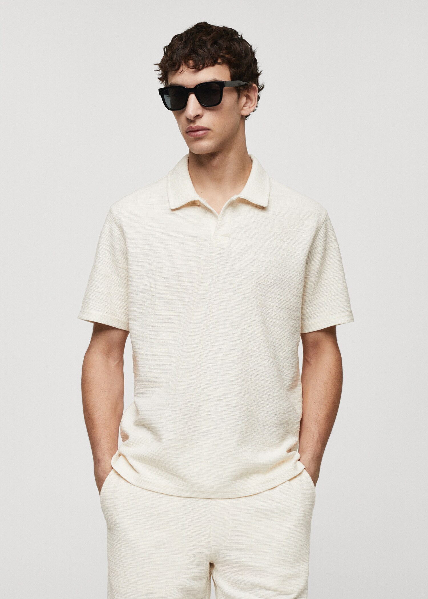 Bowling-collar structured polo shirt  - Medium plane
