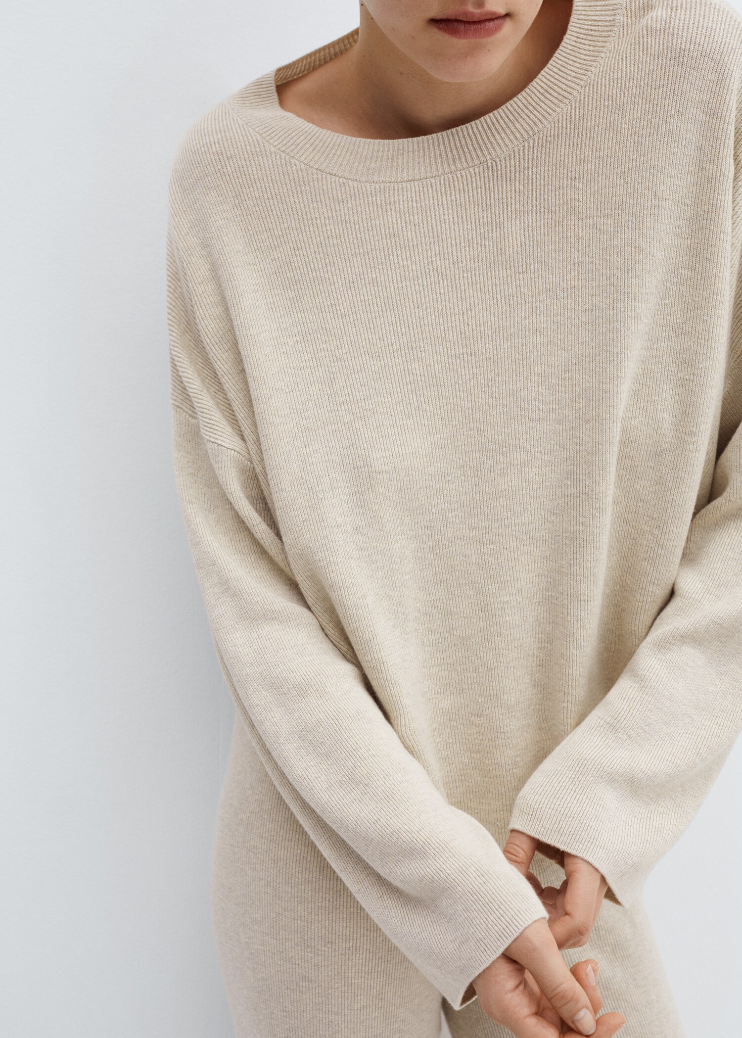 Rundhals-Strickpullover aus Baumwolle mit Leinen - Damen | MANGO 