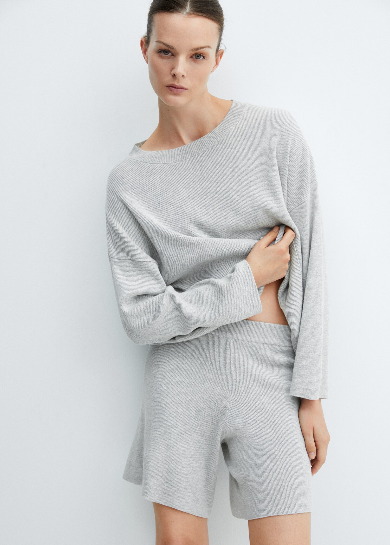 Cotton-linen round-neck knitted sweater - Medium plane