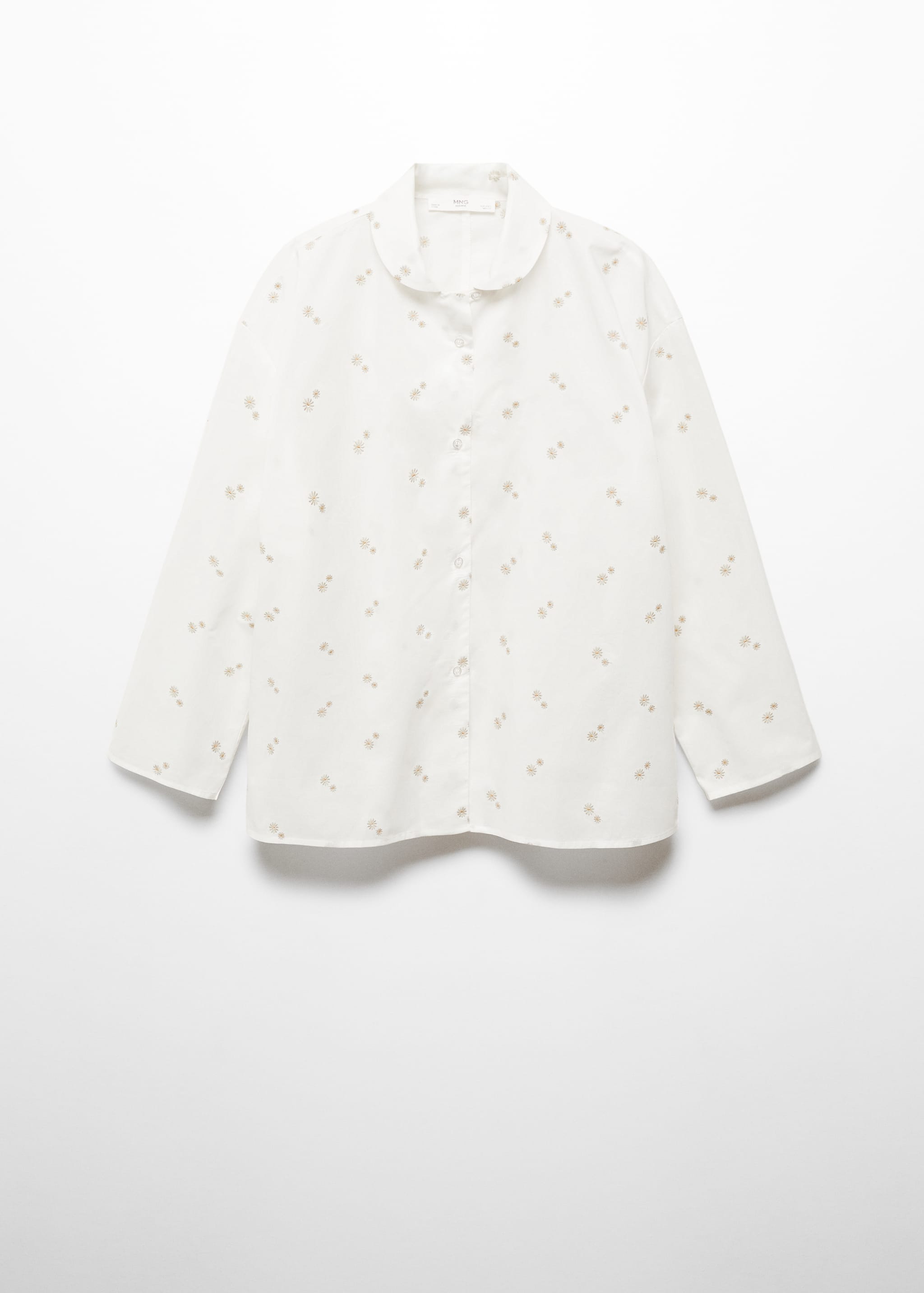 Пижамная рубашка из хлопка с цветочной вышивкой - Изделие без модели