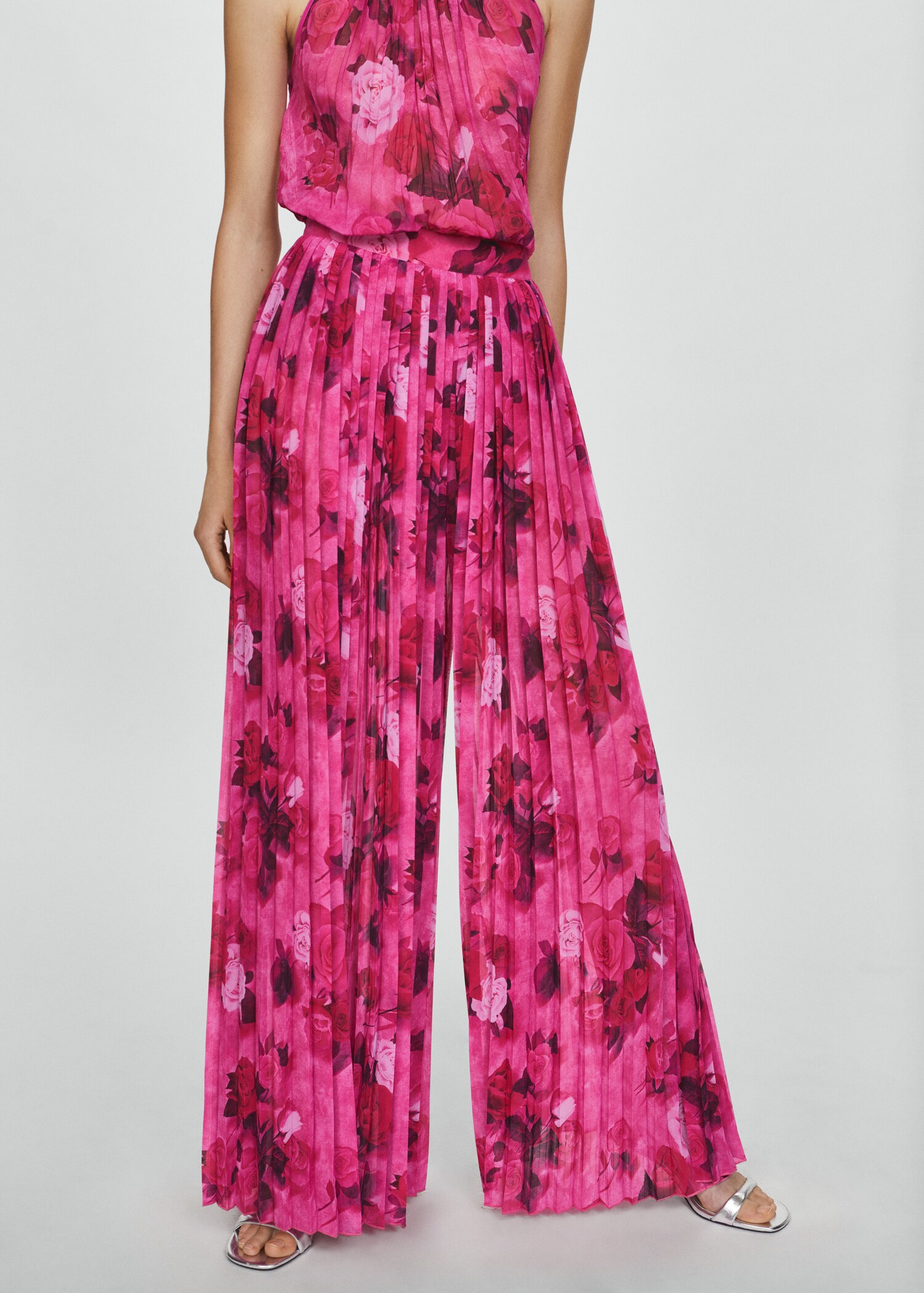 Pleated floral trousers - Medium plane