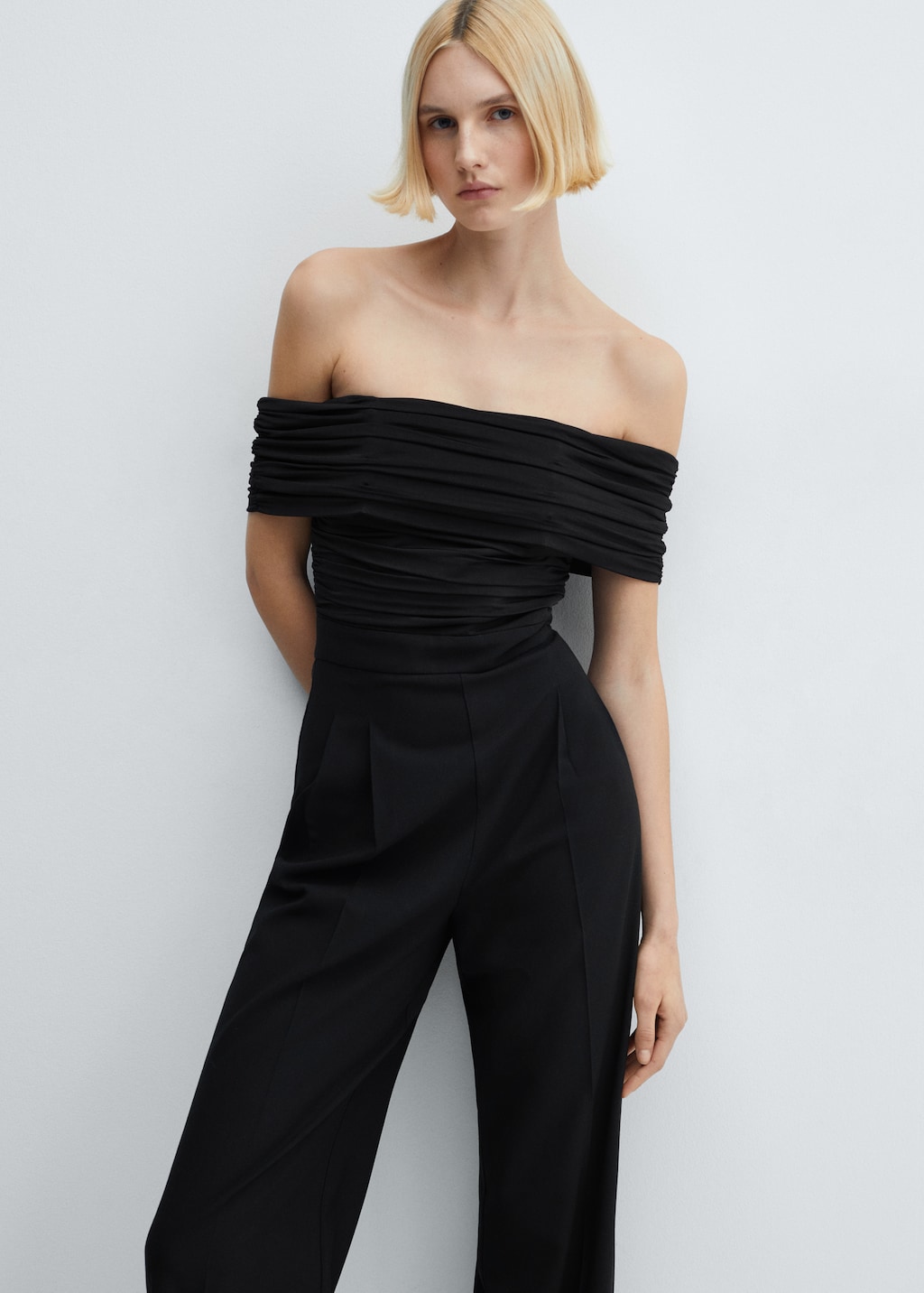 Off the shoulder jumpsuit with gathered detail Women MANGO Kosovo