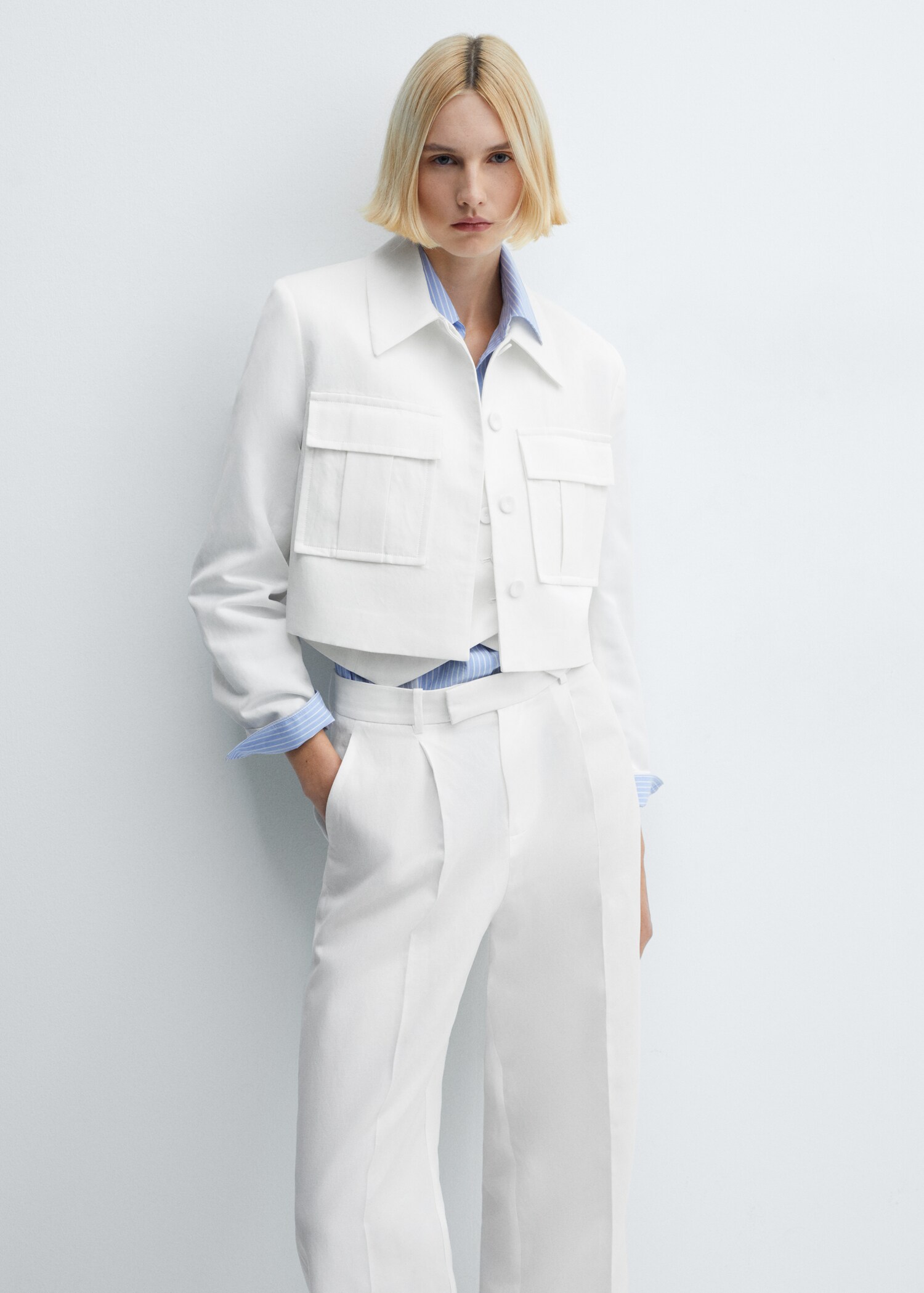 Crop suit jacket with pockets - Medium plane