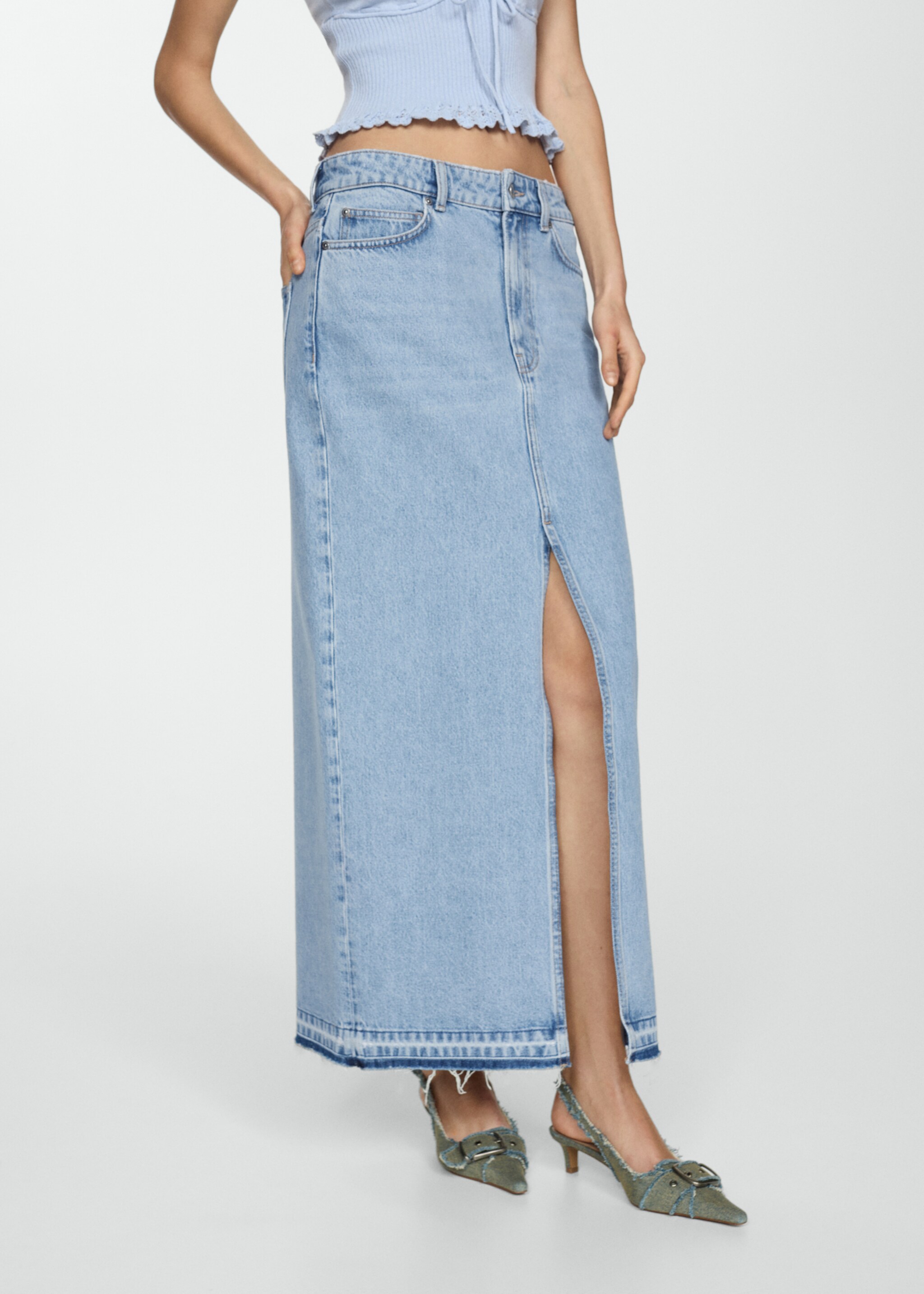 Denim skirt with frayed hem - Medium plane, Light Blue. Ref: 67087139-00.
