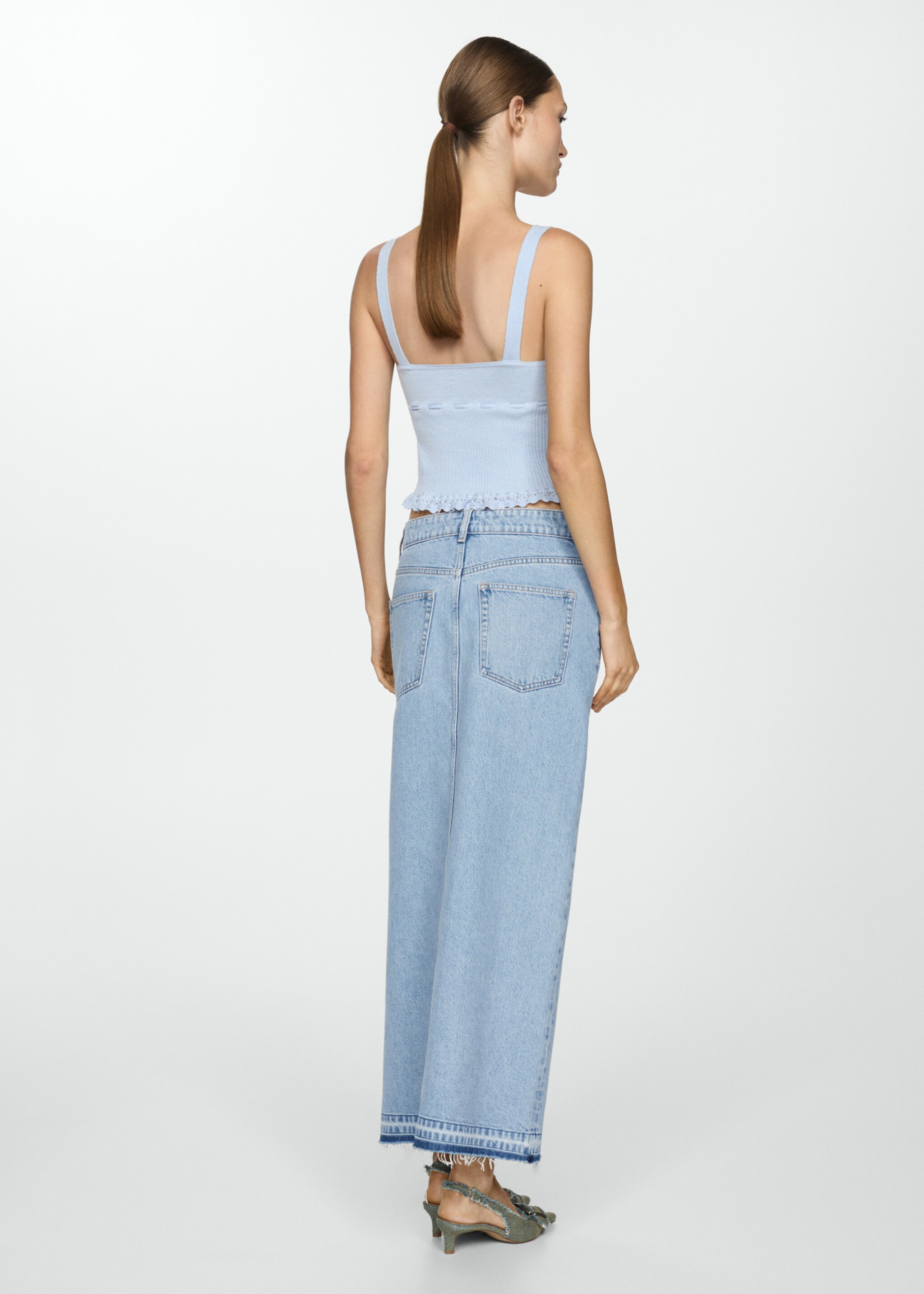 Denim skirt with frayed hem - Reverse of the article, Light Blue. Ref: 67087139-00.