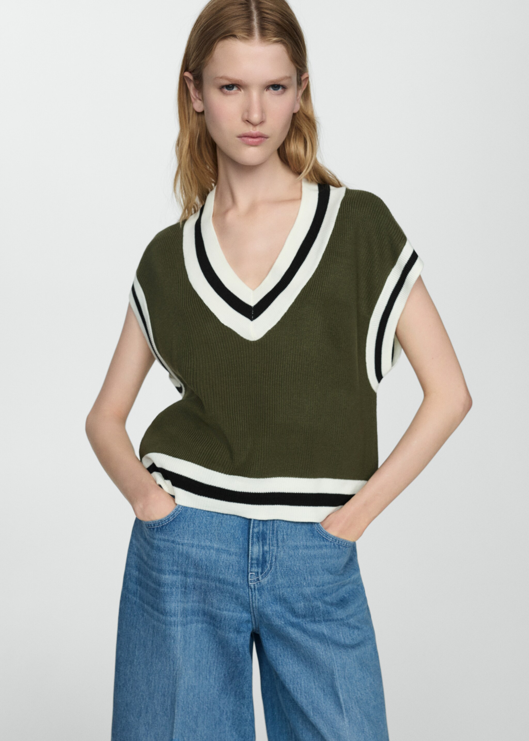 Gilet met contrasterende V-hals - Middenvlak