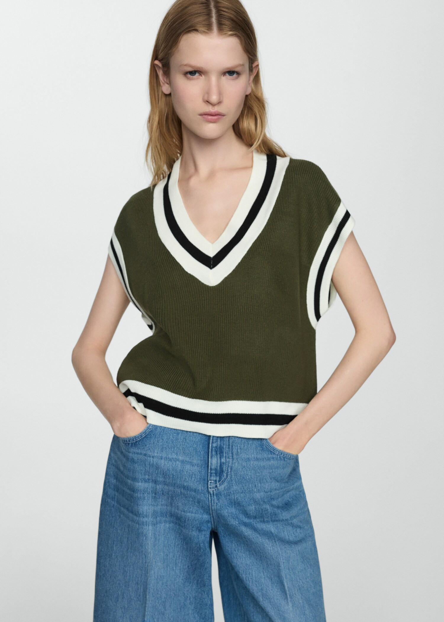 Gilet met contrasterende V-hals - Middenvlak