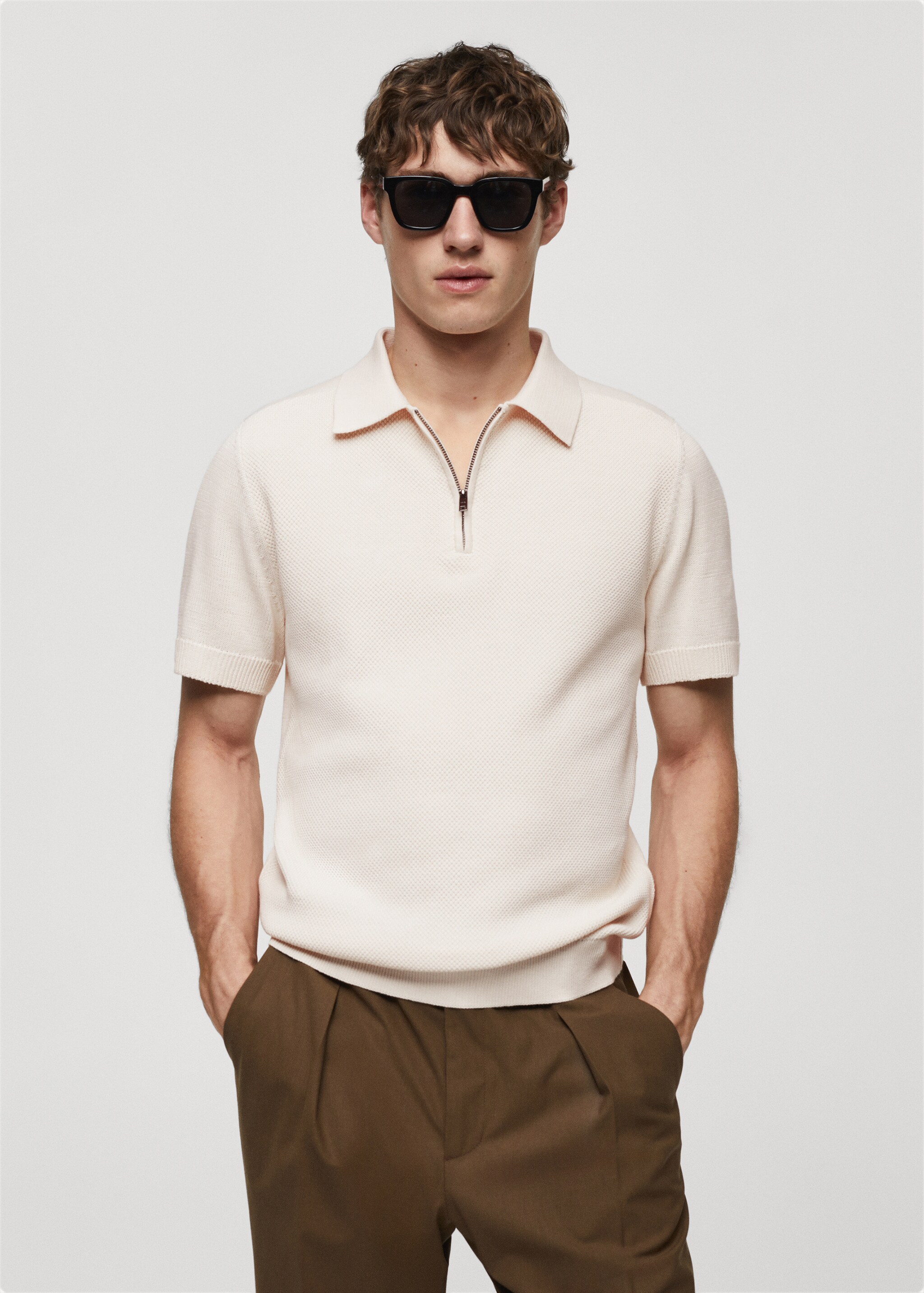 Strick-Poloshirt aus Baumwolle mit Reißverschluss - Mittlere Ansicht