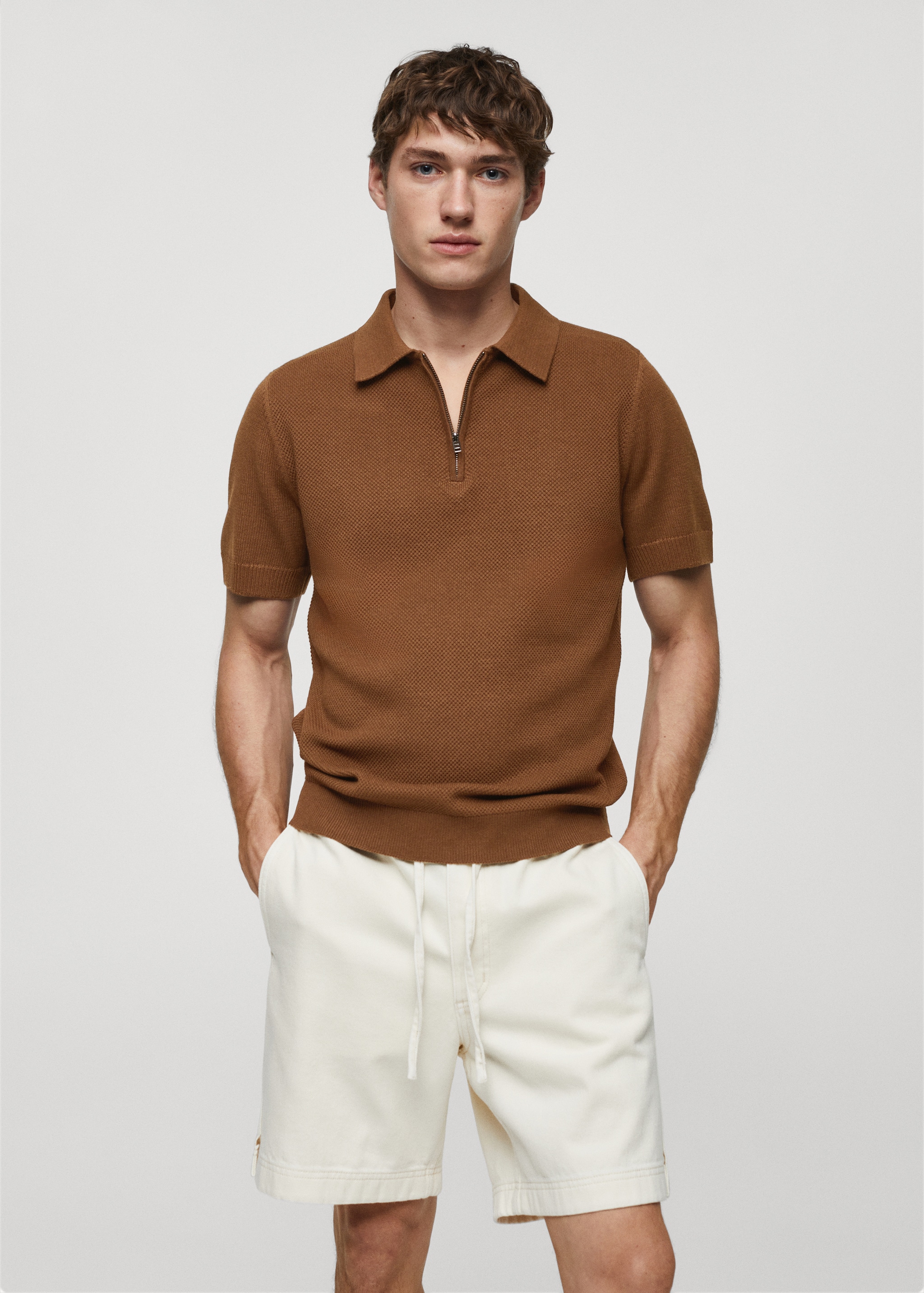 Strick-Poloshirt aus Baumwolle mit Reißverschluss - Mittlere Ansicht