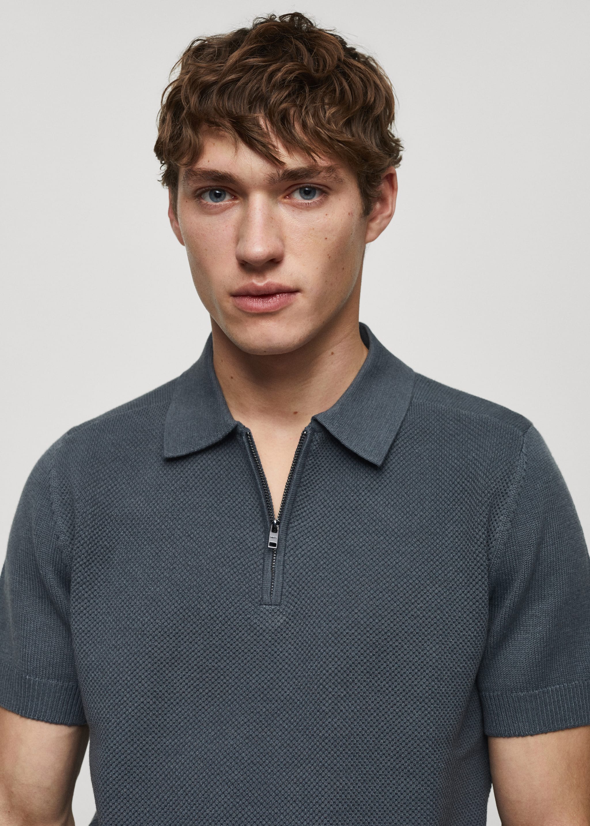 Cotton-knit polo shirt with zip - Details of the article 1