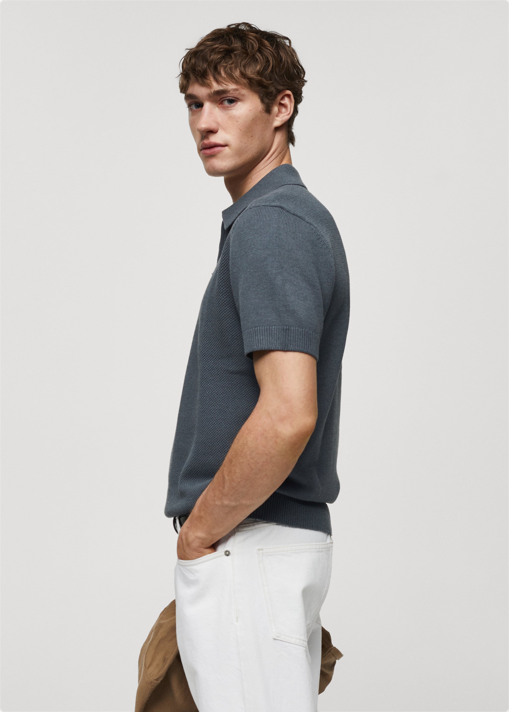 Cotton-knit polo shirt with zip - Details of the article 2