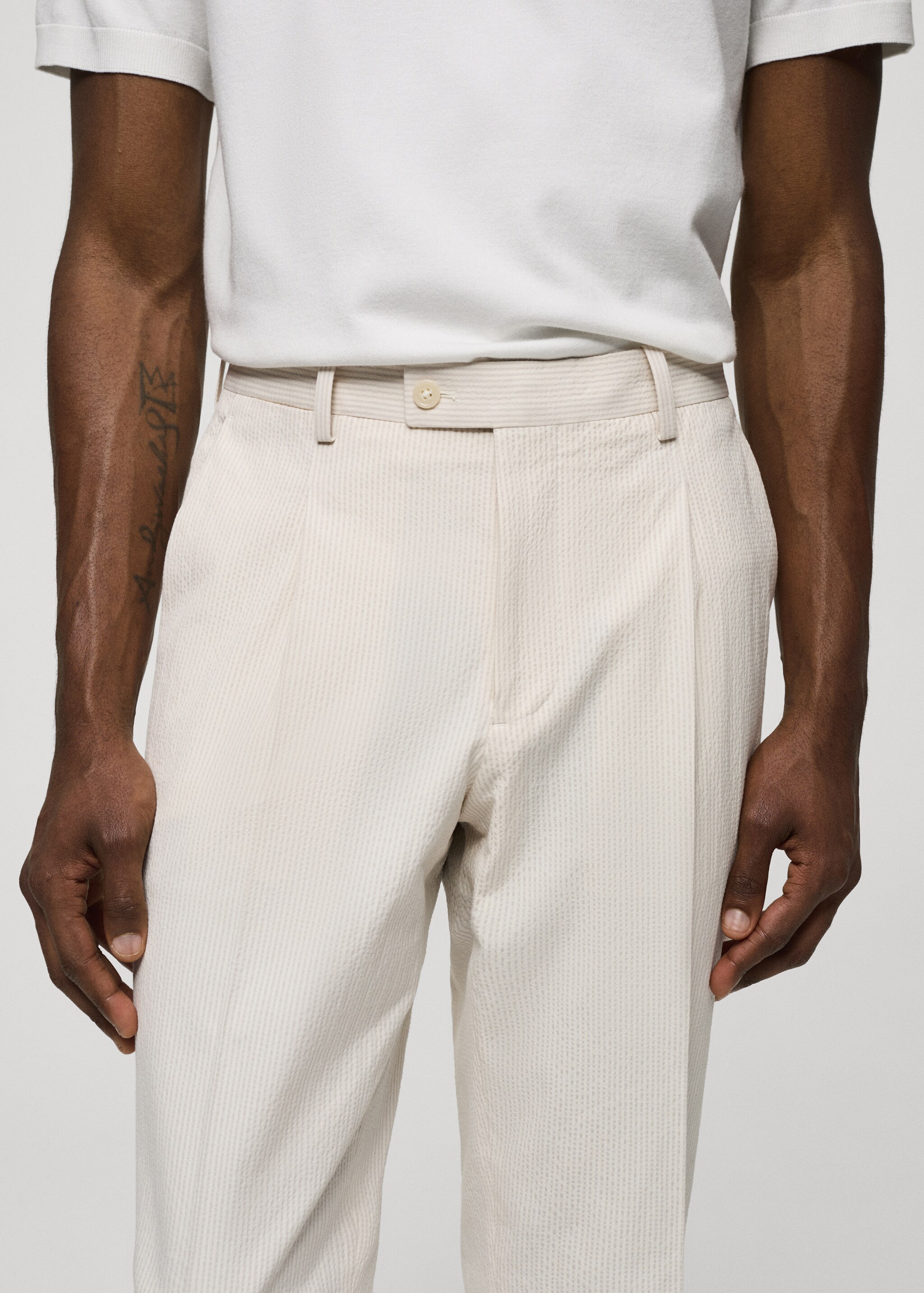 Pantalon costume slim-fit coton seersucker rayures - Détail de l'article 1