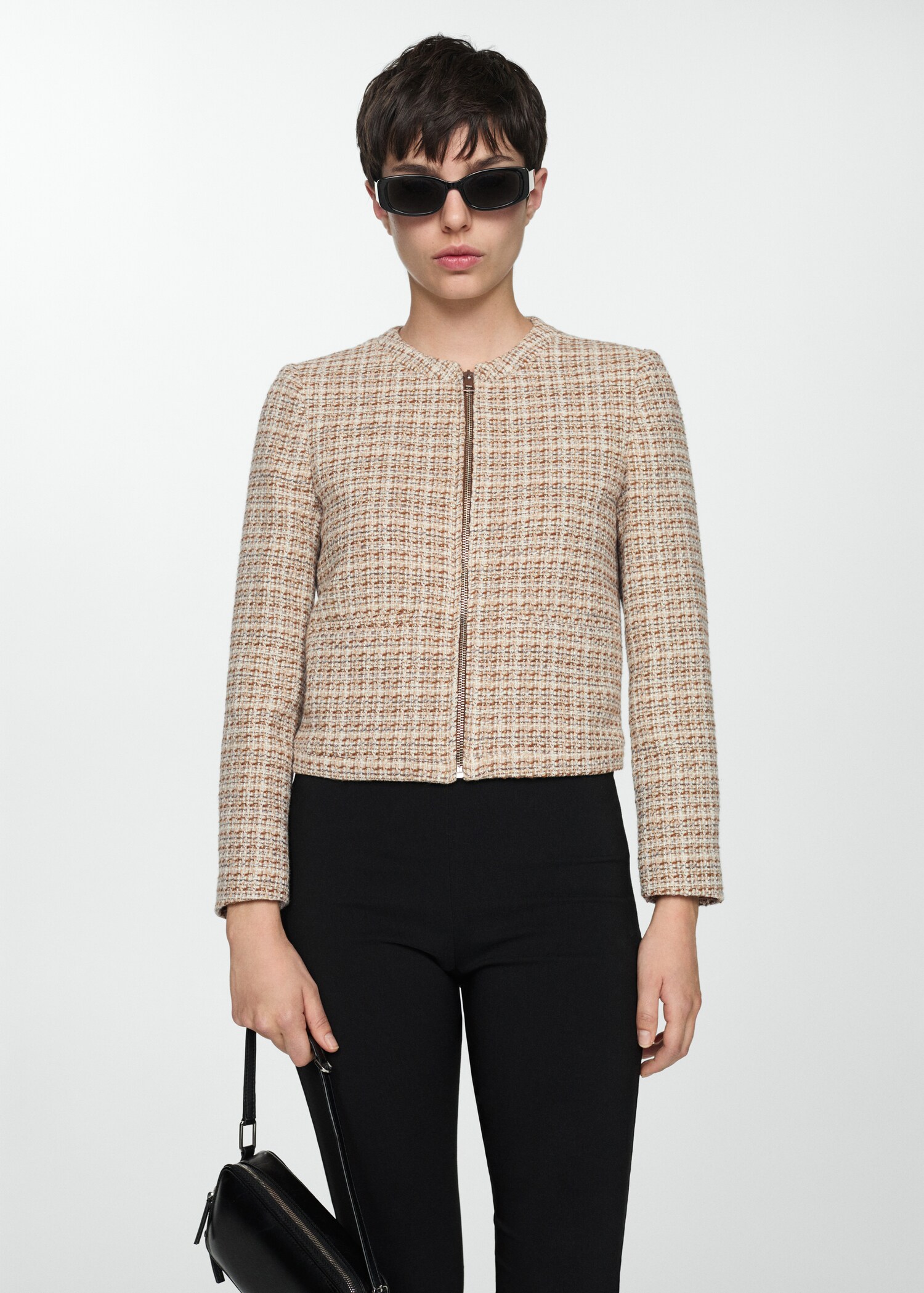 Chaqueta tweed cremallera - Plano medio