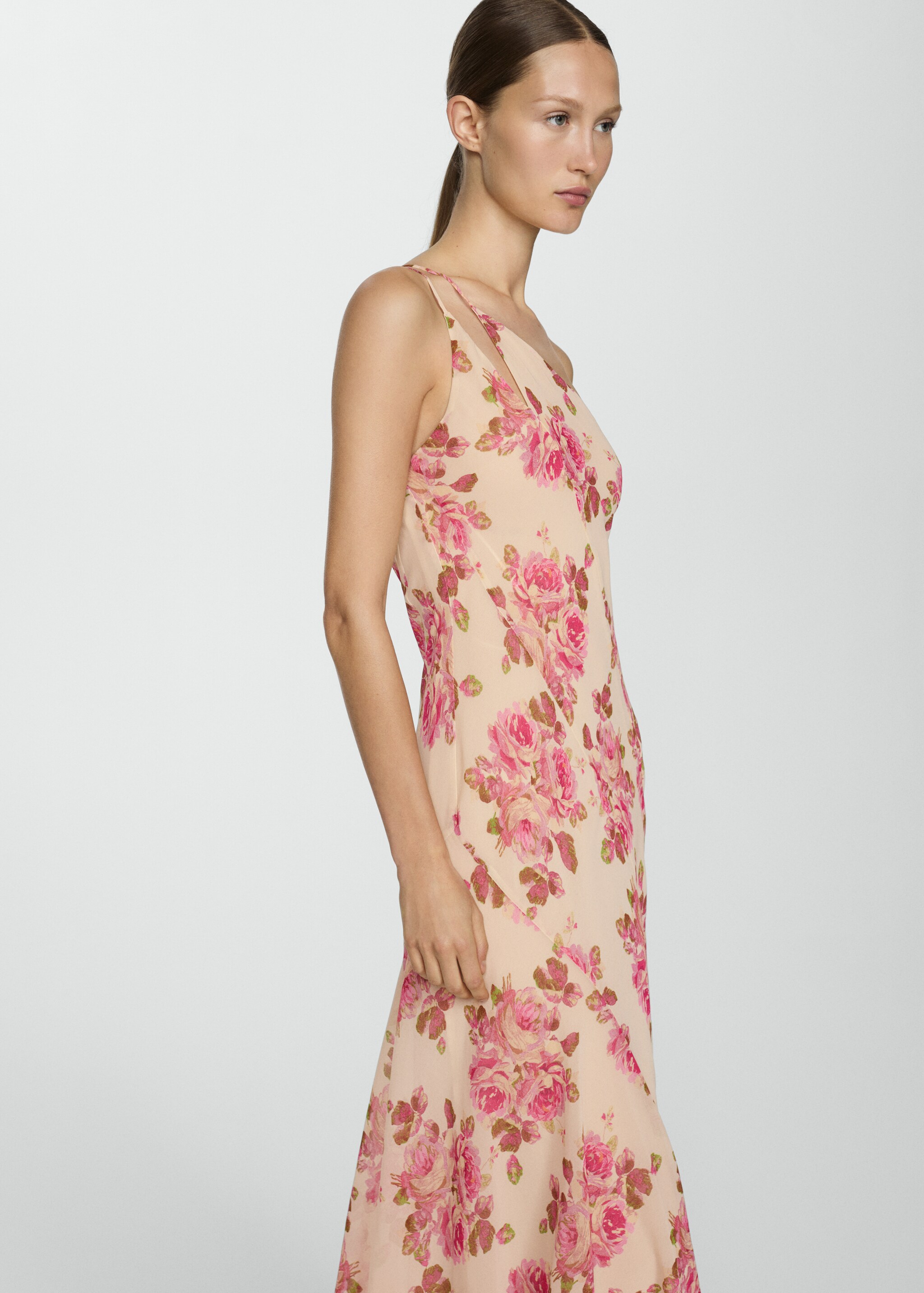 Asymmetrisches Kleid mit Blumenmuster - Mittlere Ansicht
