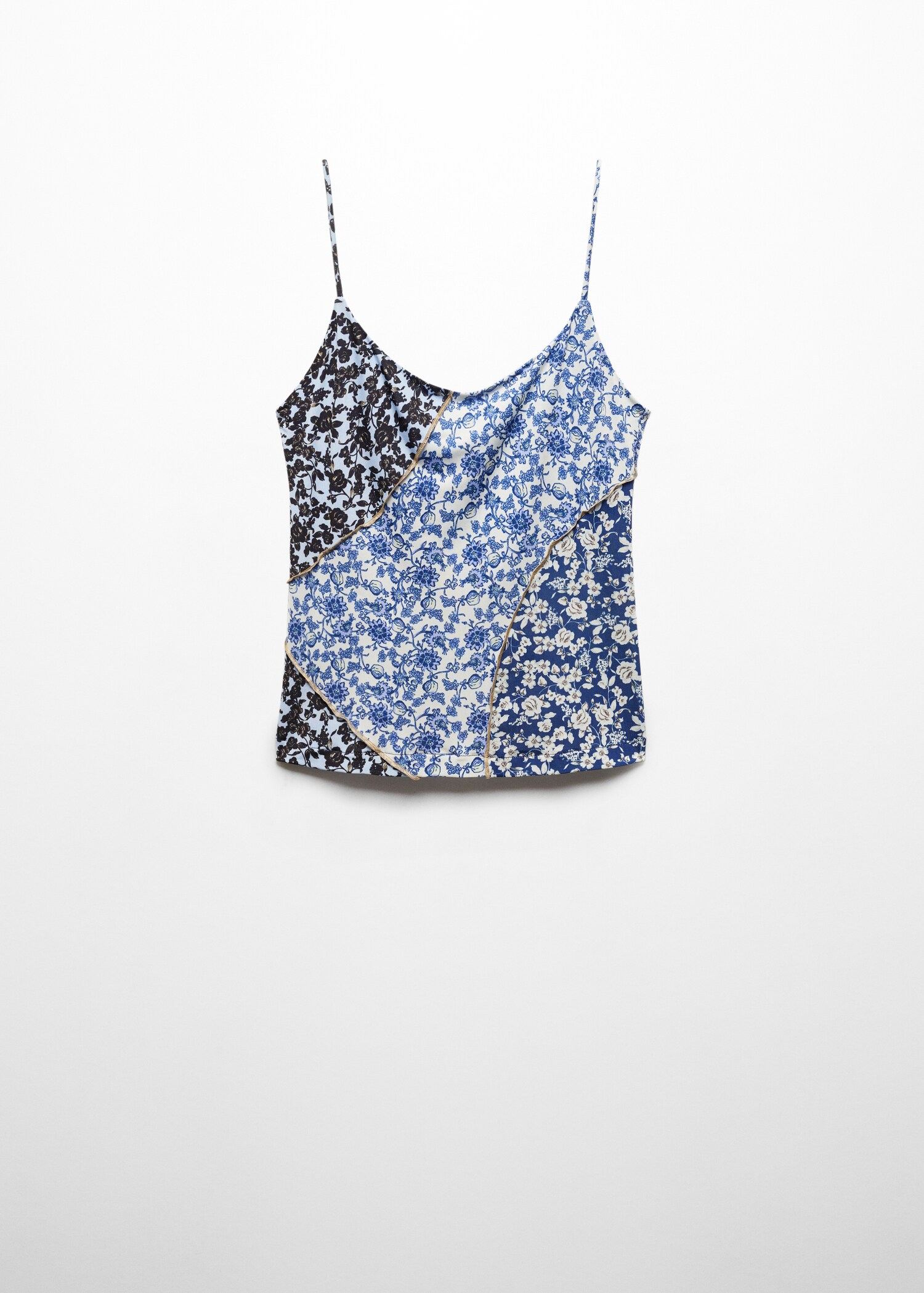 Printed top with contrast stitching - Woman | MANGO United Kingdom