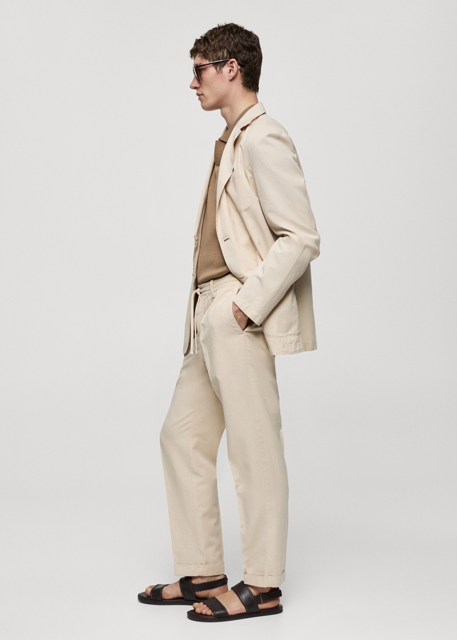 Pantalon slim-fit mélange de lin cordon - Détail de l'article 2
