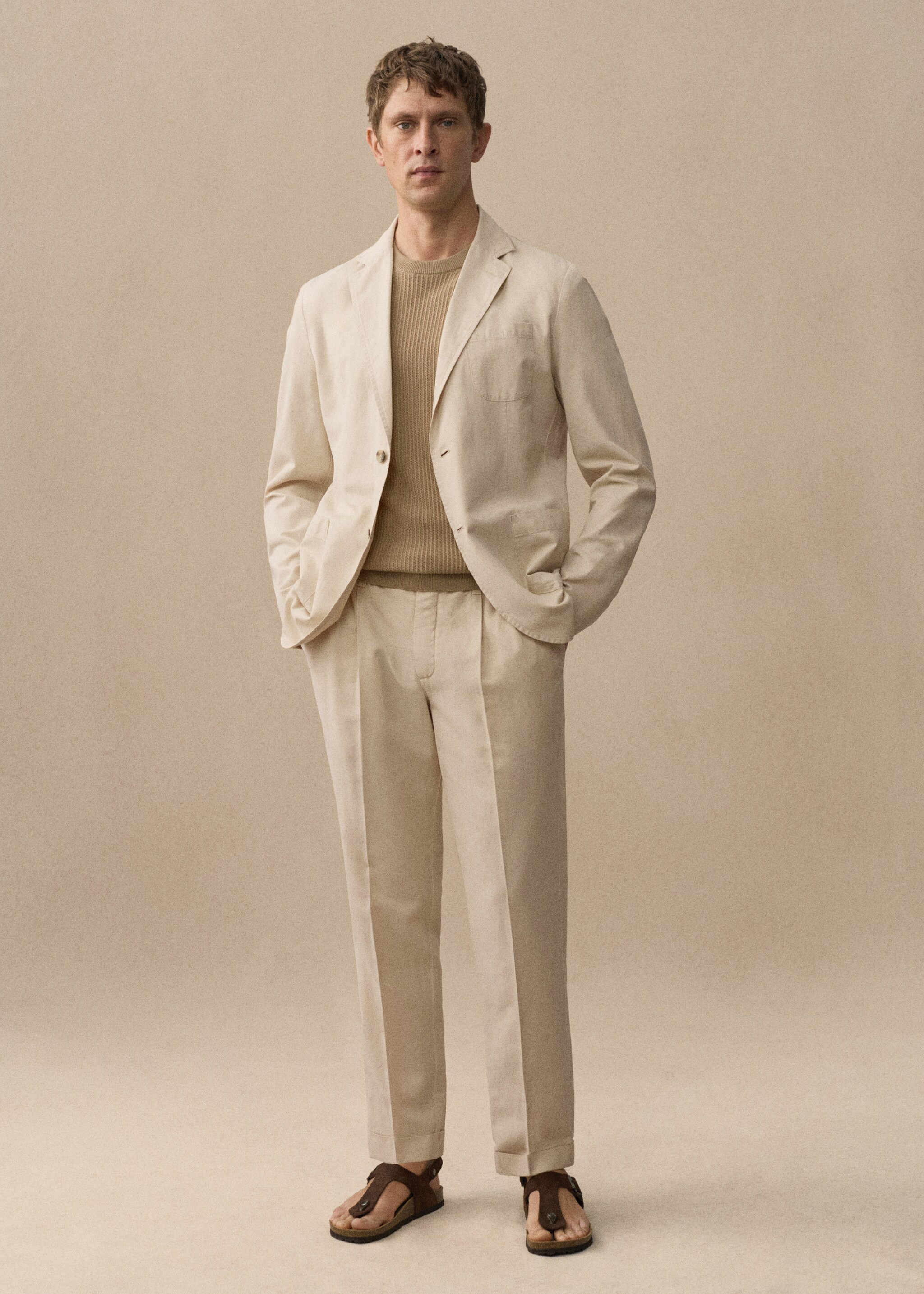 Linen-blend slim-fit trousers with drawstring - Details of the article 5