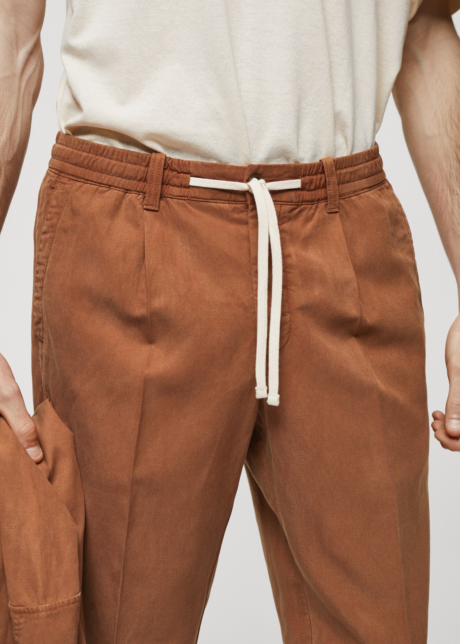 Pantalon slim-fit mélange de lin cordon - Détail de l'article 1