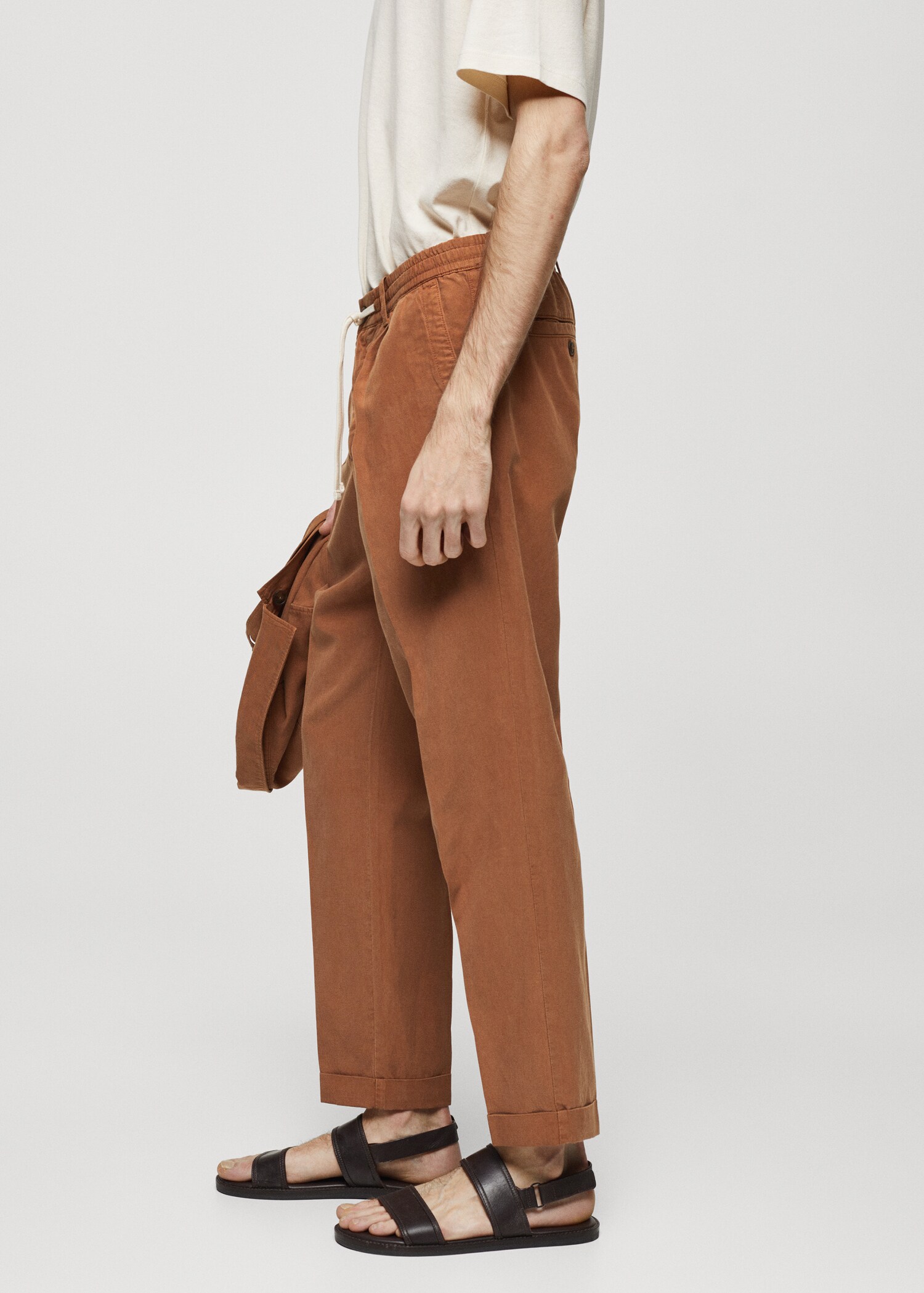Pantalon slim-fit mélange de lin cordon - Détail de l'article 2