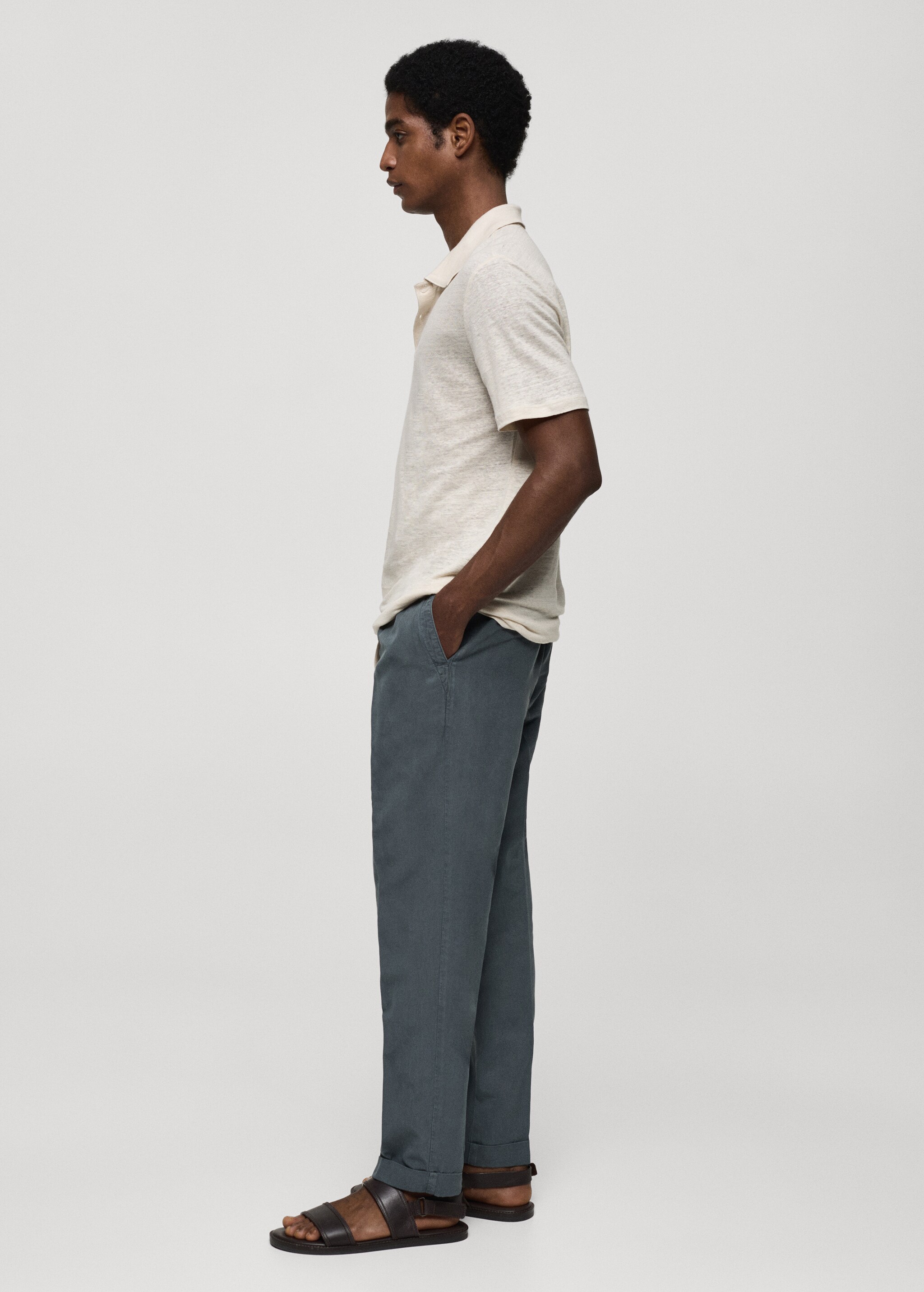Linen-blend slim-fit trousers with drawstring - Details of the article 2