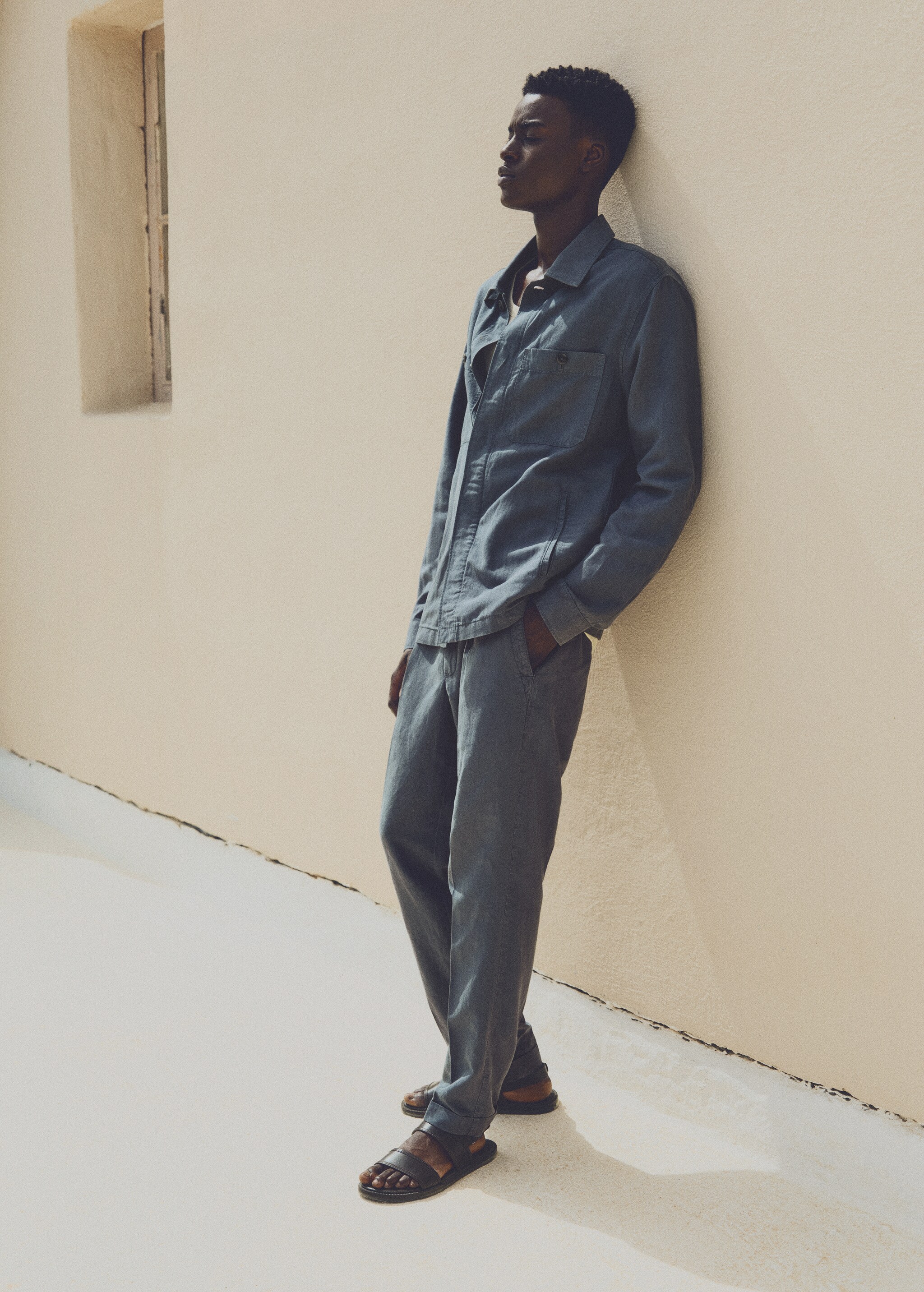 Linen-blend slim-fit trousers with drawstring - Details of the article 9