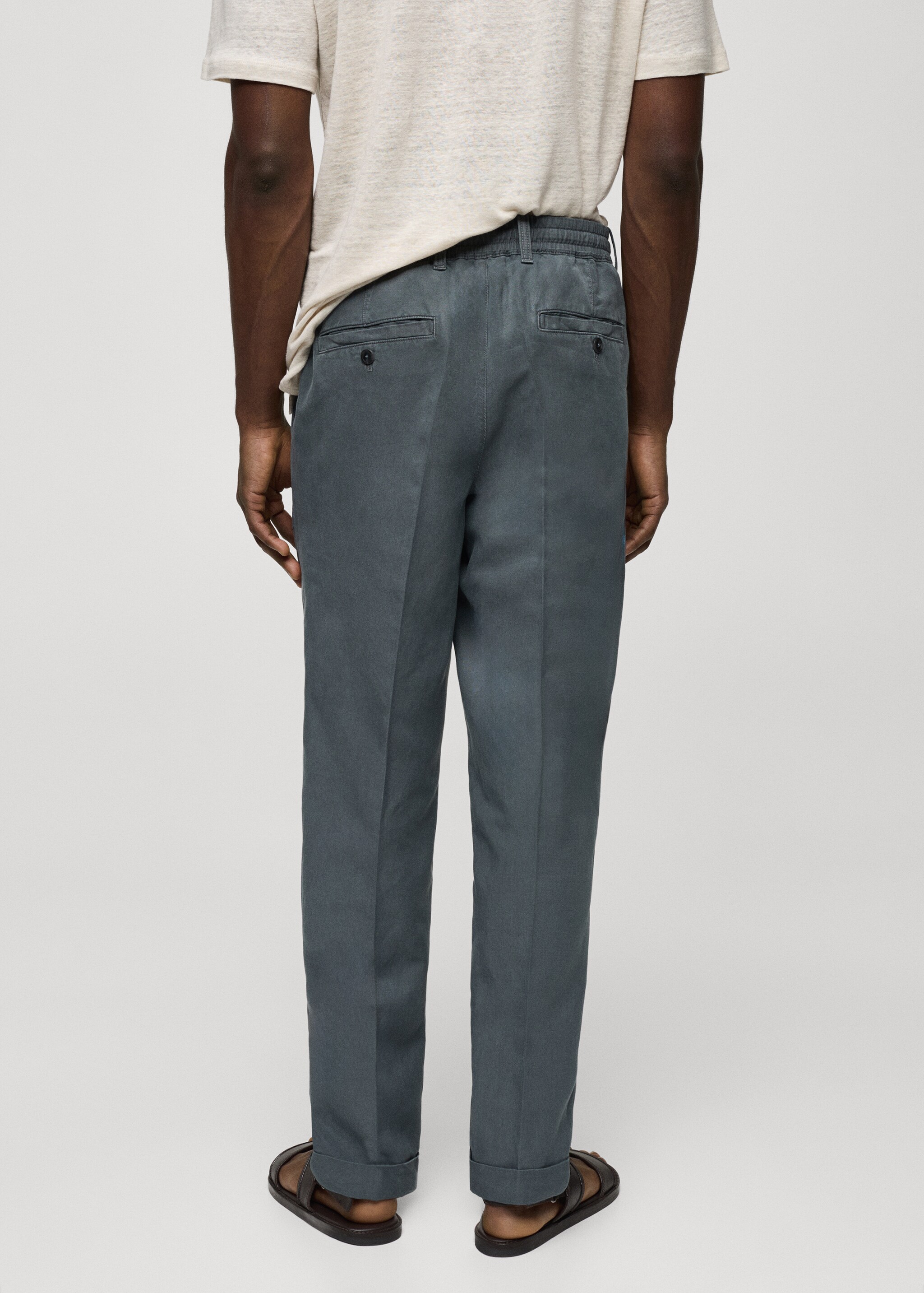 Linen-blend slim-fit trousers with drawstring - Reverse of the article