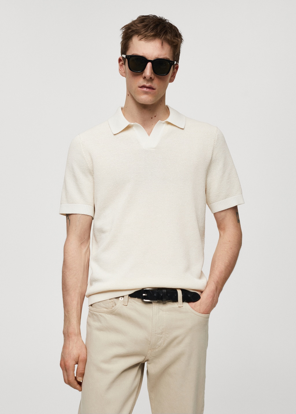Mango Strukturiertes Strick-Poloshirt