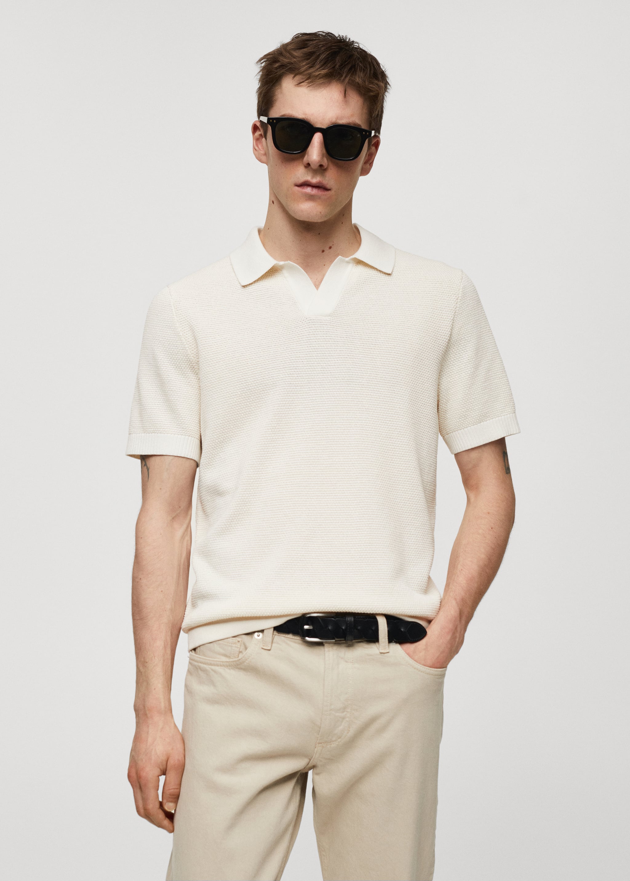Structured knitted polo shirt - Medium plane