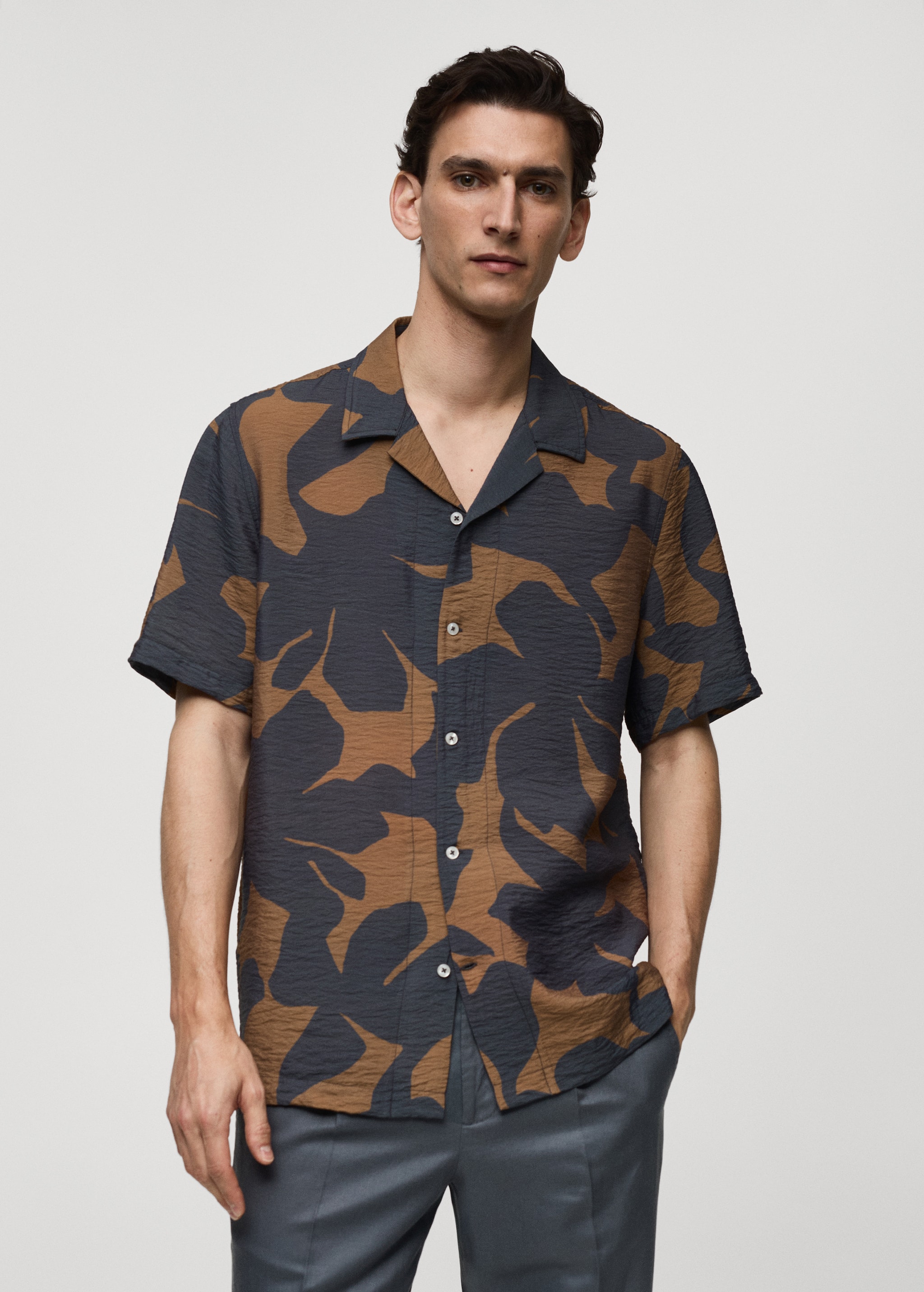 Getextureerd regular-fit overhemd met print - Middenvlak