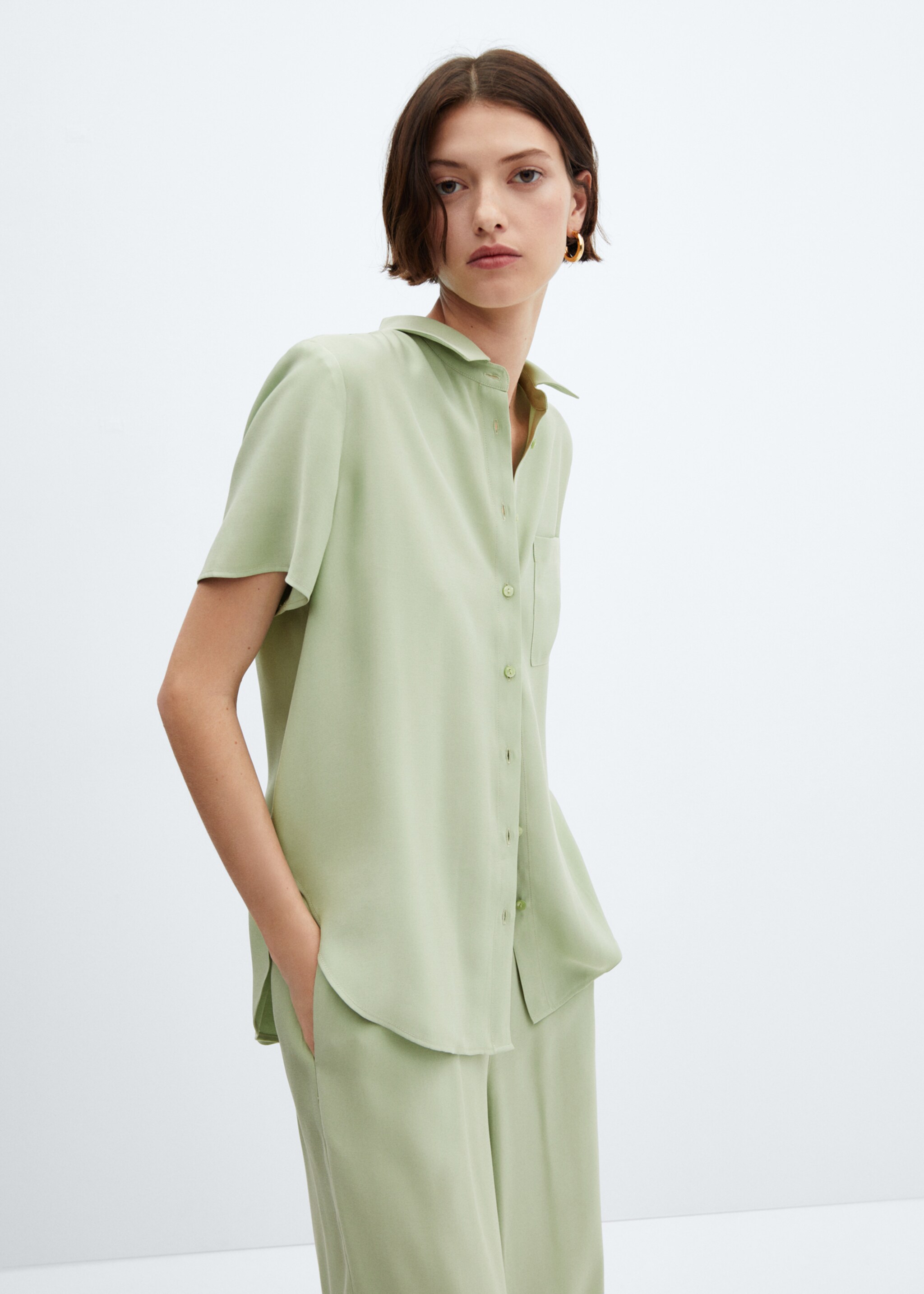 Camisa manga corta bolsillo - Plano medio, Verde. Ref: 67090420-00.