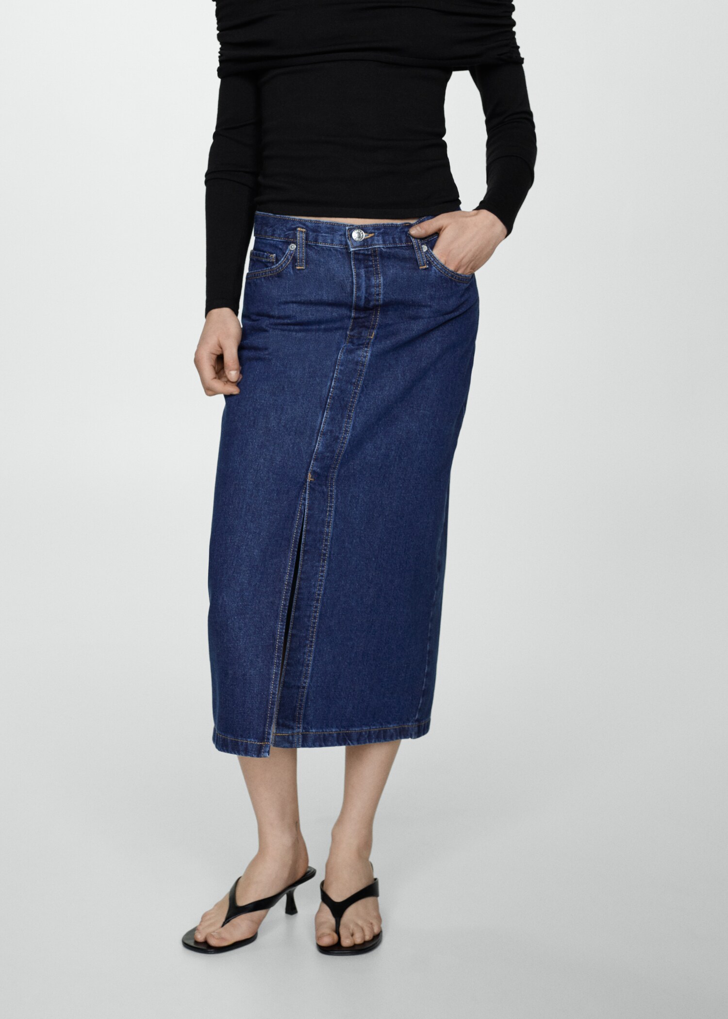 Denim midi-skirt - Medium plane