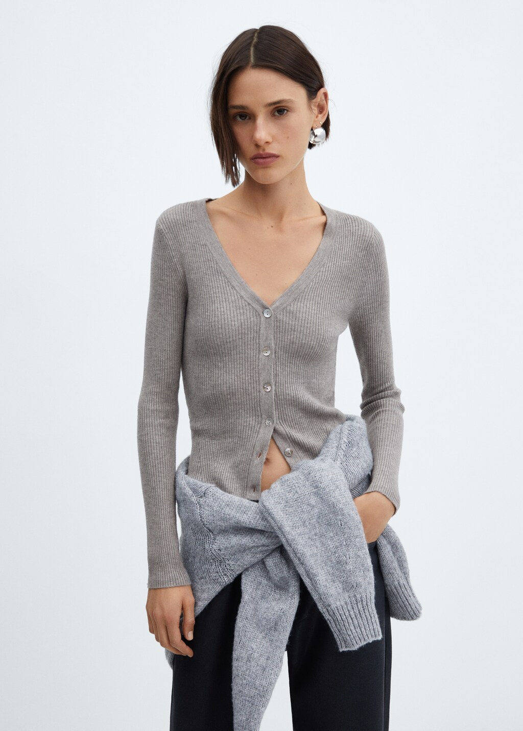 V neck ribbed cardigan Woman MANGO Ireland