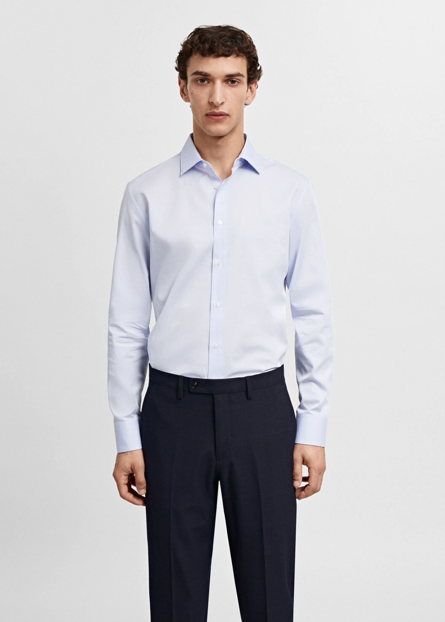 Slim-fit cotton poplin suit shirt - Medium plane