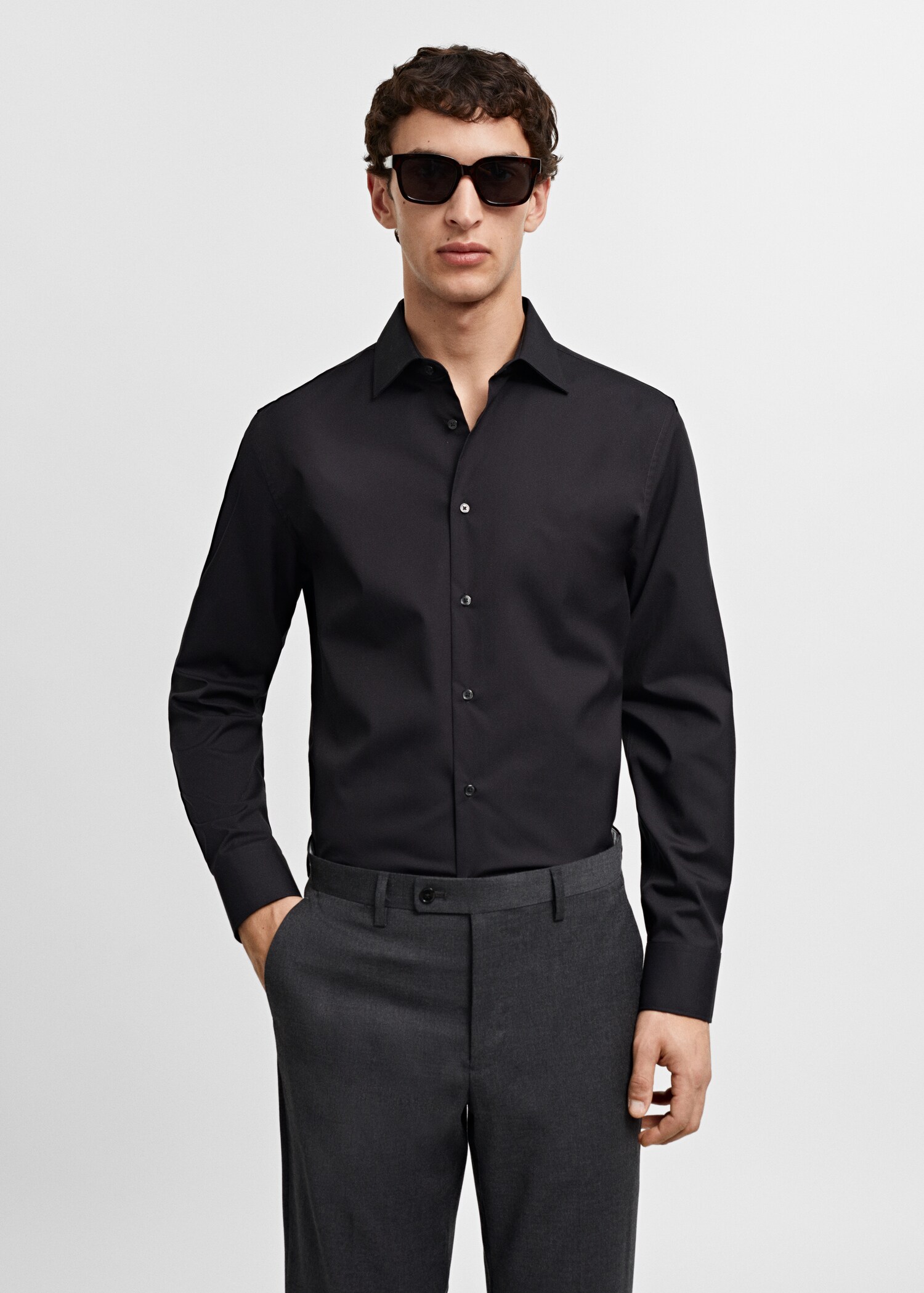 Camisa traje slim fit algodón popelín - Plano medio