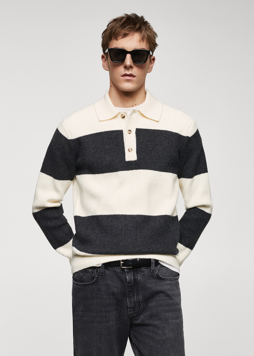 Ribbed striped knitted polo shirt Men MANGO Pakistan