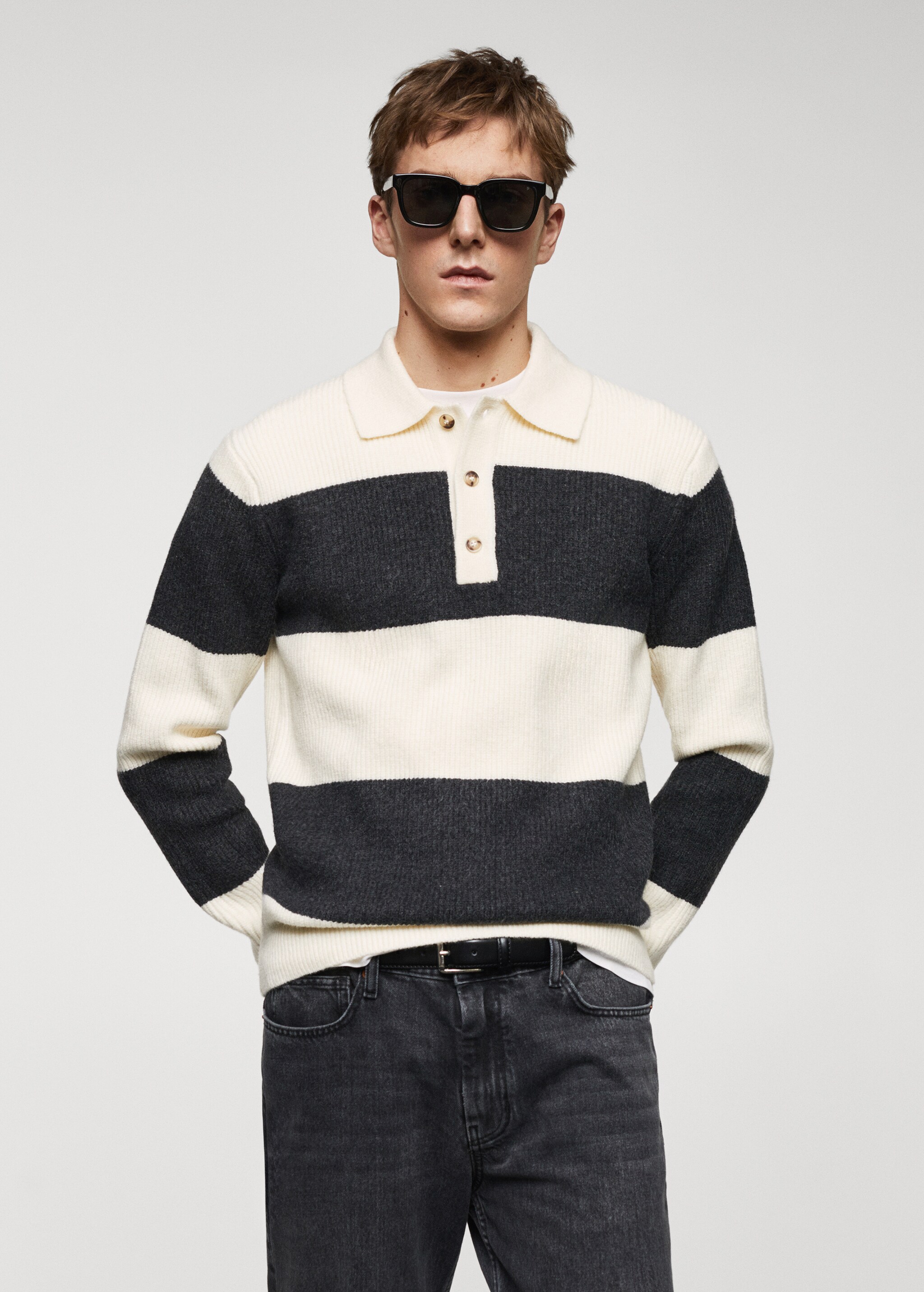 Ribbed striped knitted polo shirt - Medium plane