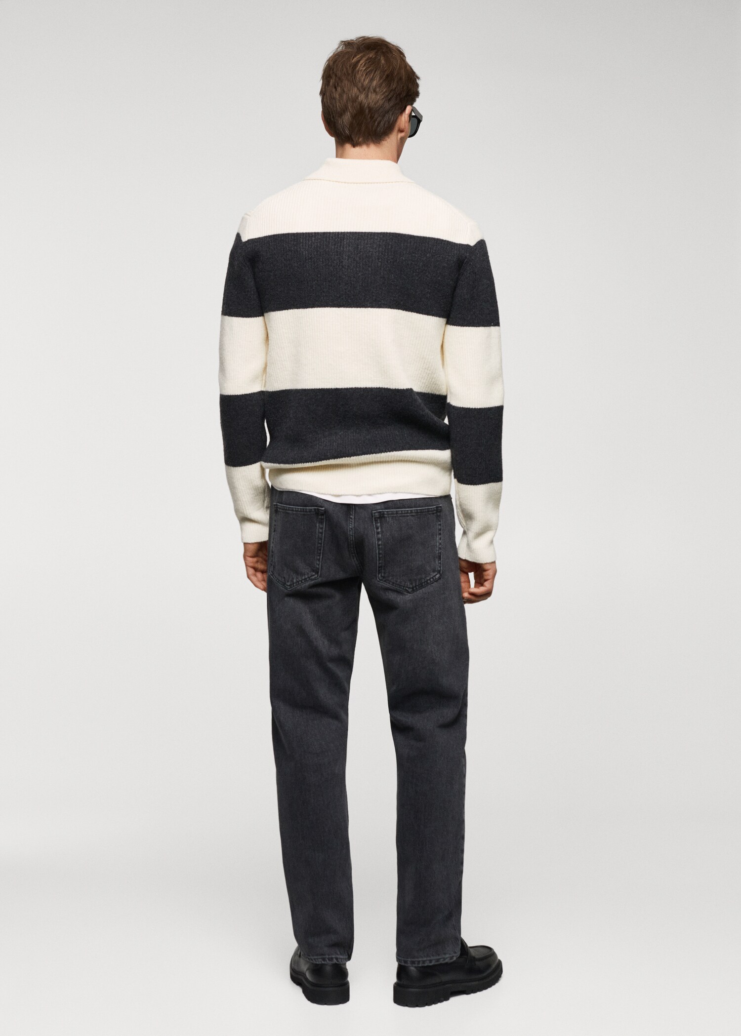 Ribbed striped knitted polo shirt - Reverse of the article