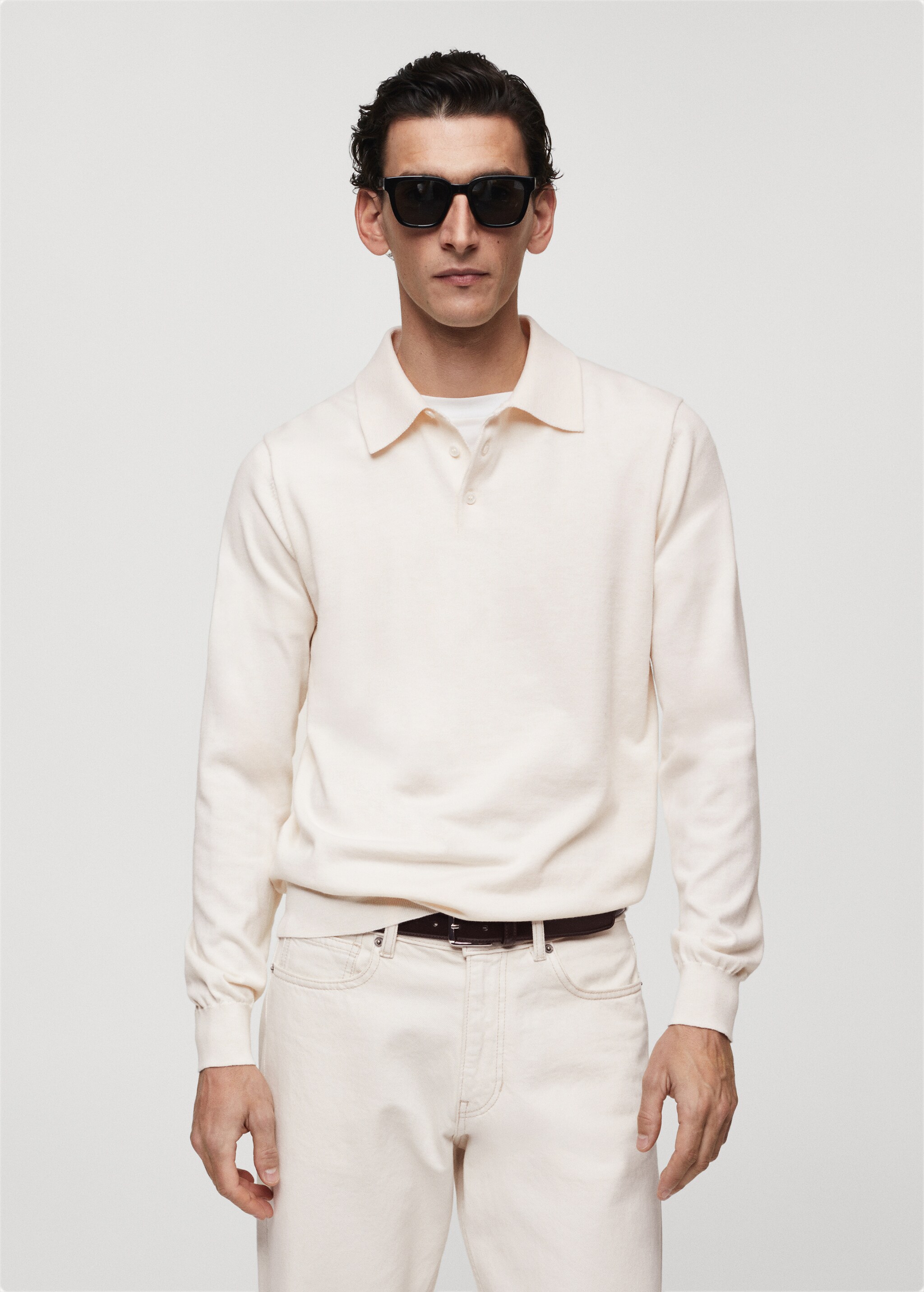 Long-sleeved cotton jersey polo shirt - Medium plane