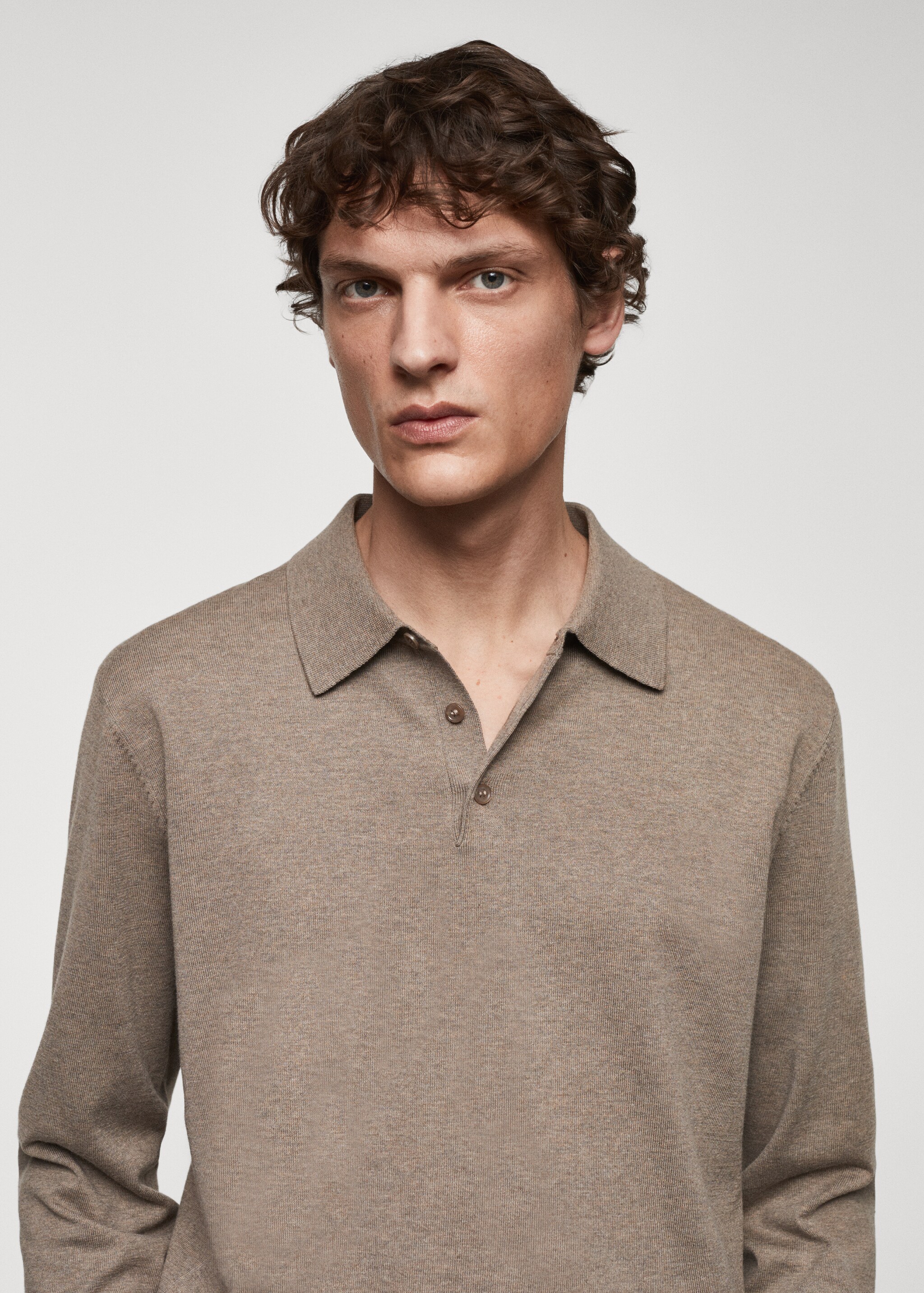 Long-sleeved cotton jersey polo shirt - Details of the article 1