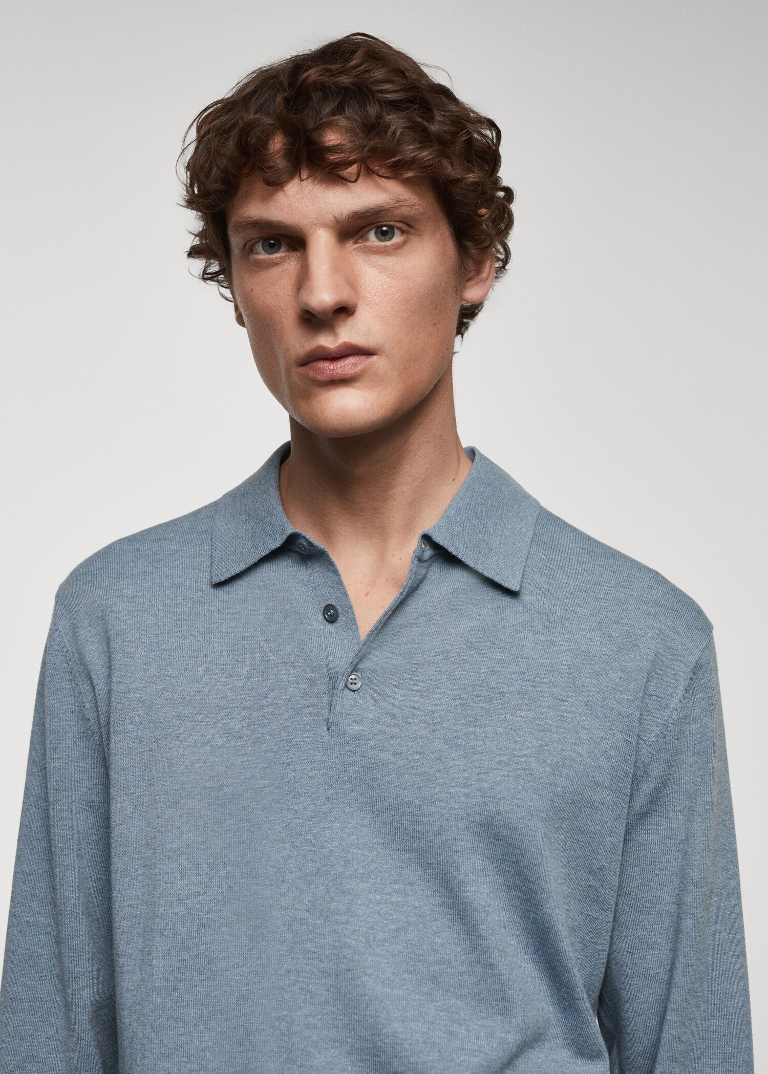 Long-sleeved cotton jersey polo shirt - Details of the article 1