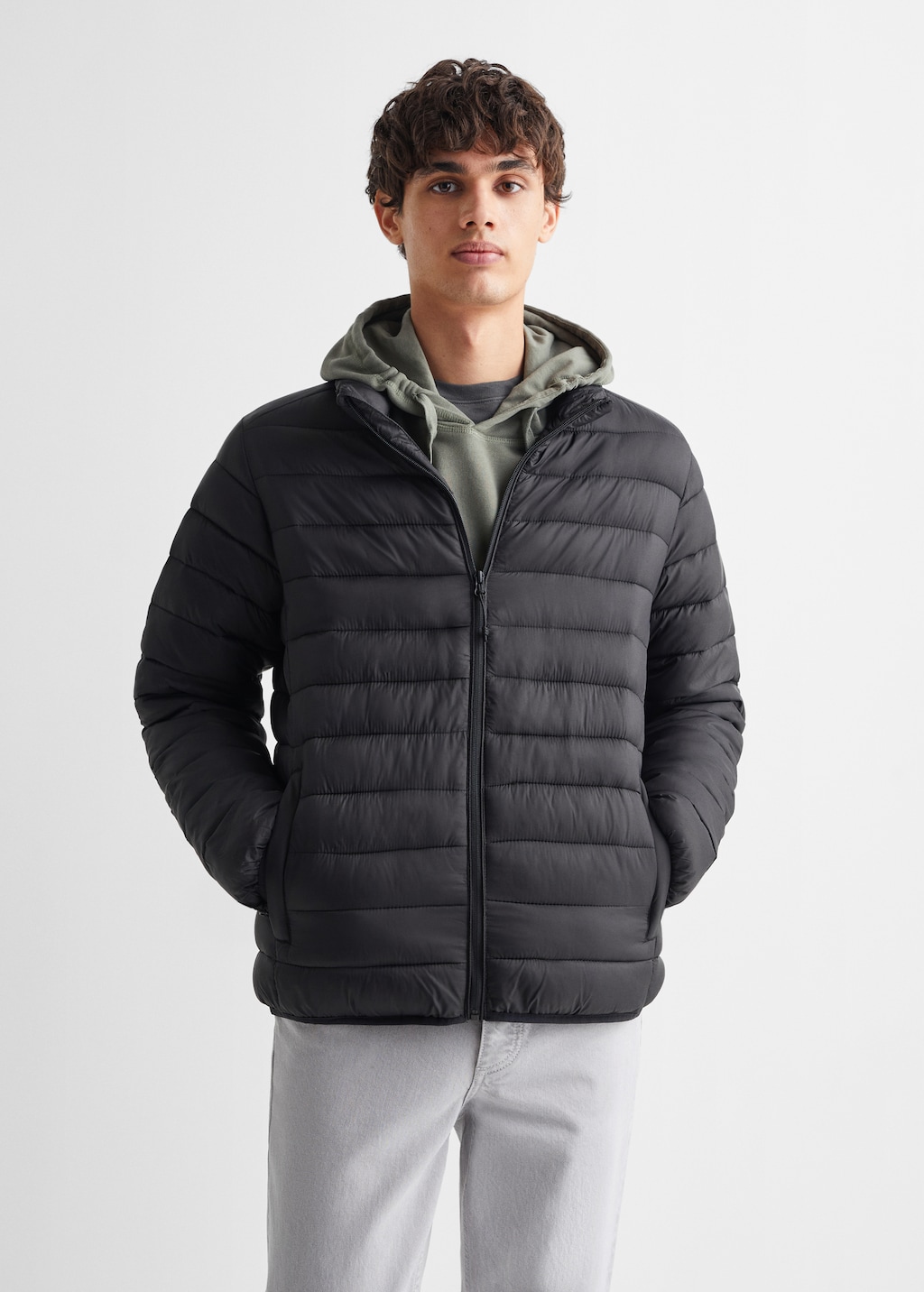 Puffer jacket with side zipper sale