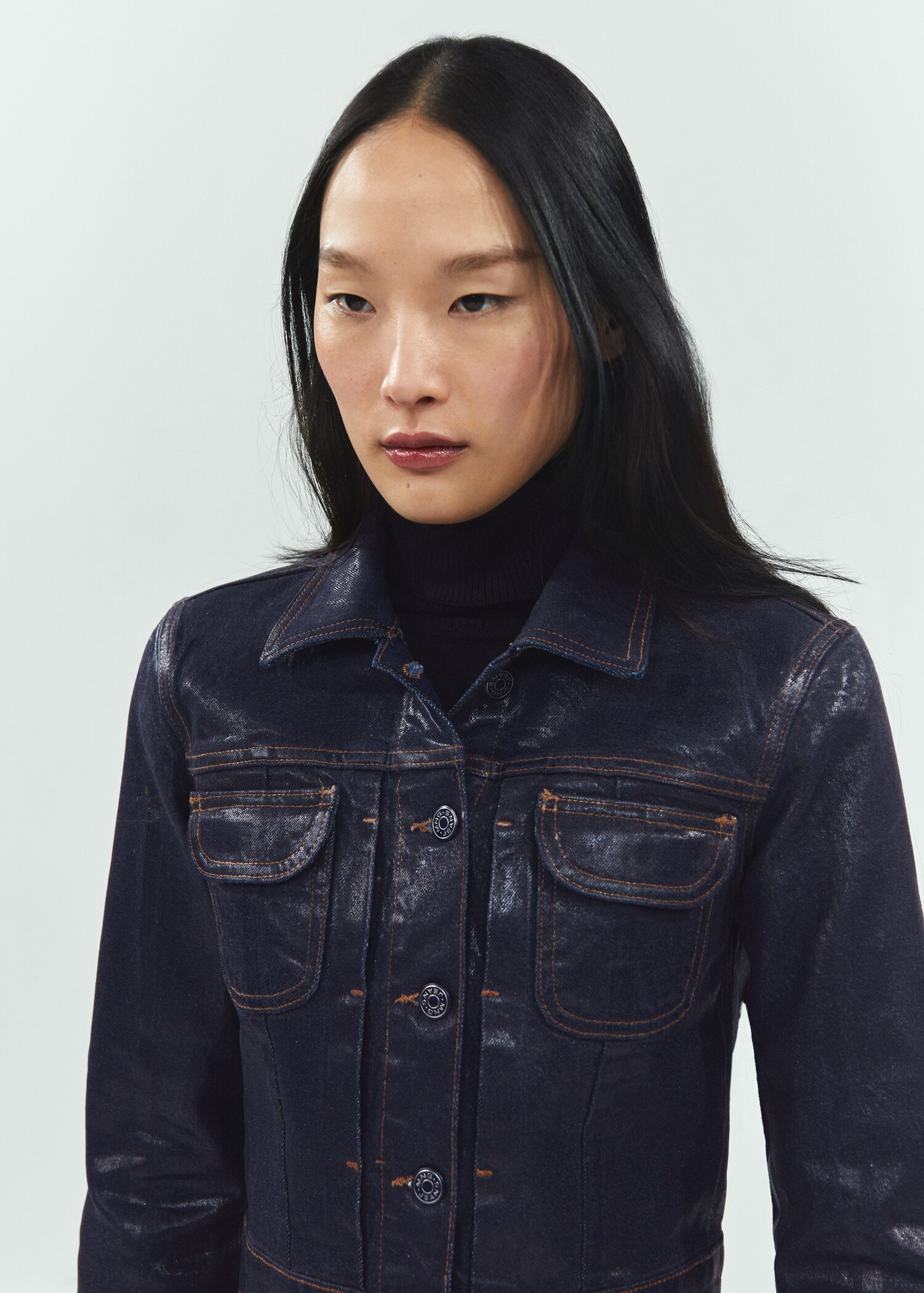 Foil structured denim jacket - Details of the article 1