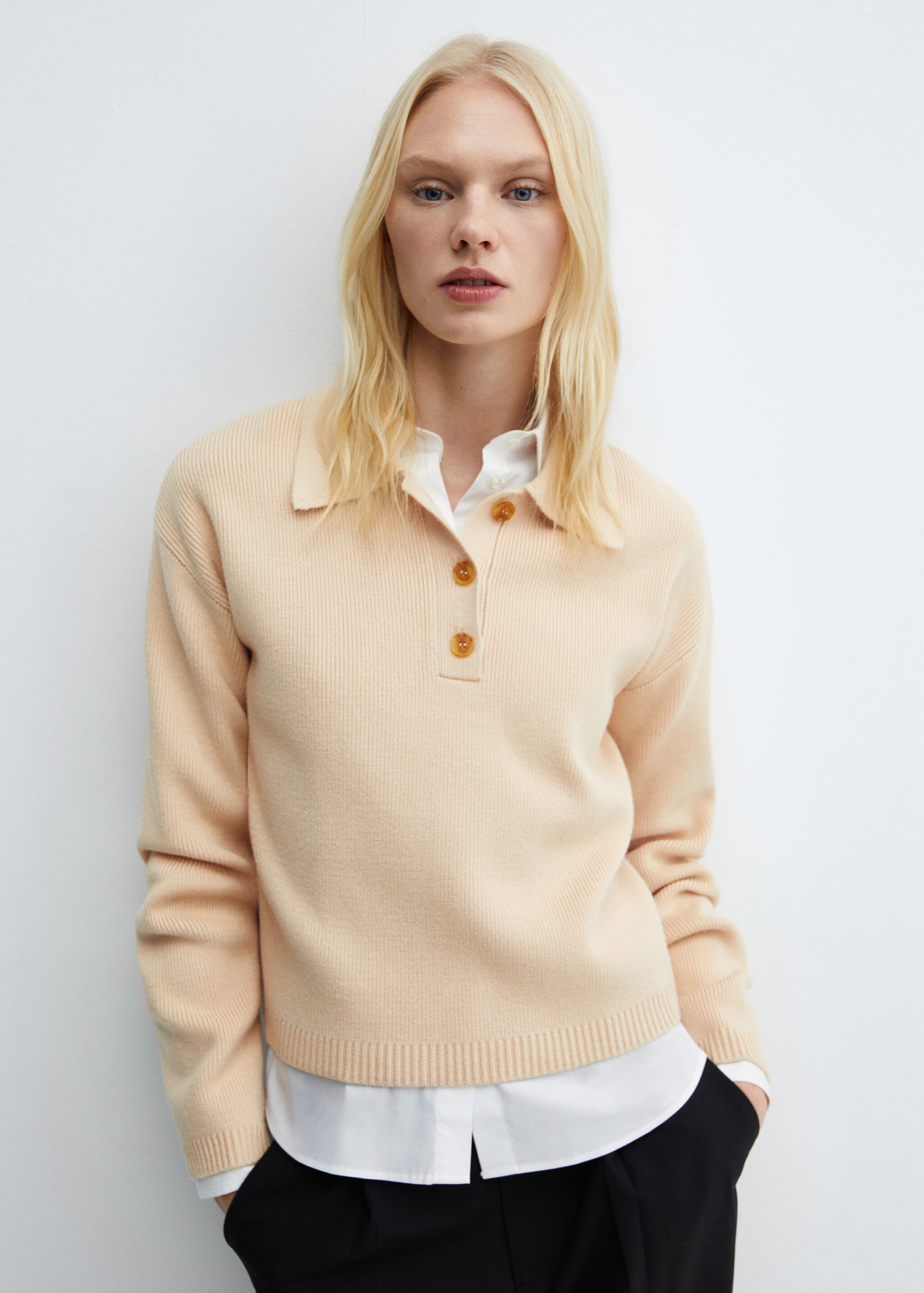 Buttoned collar knit sweater - Medium plane