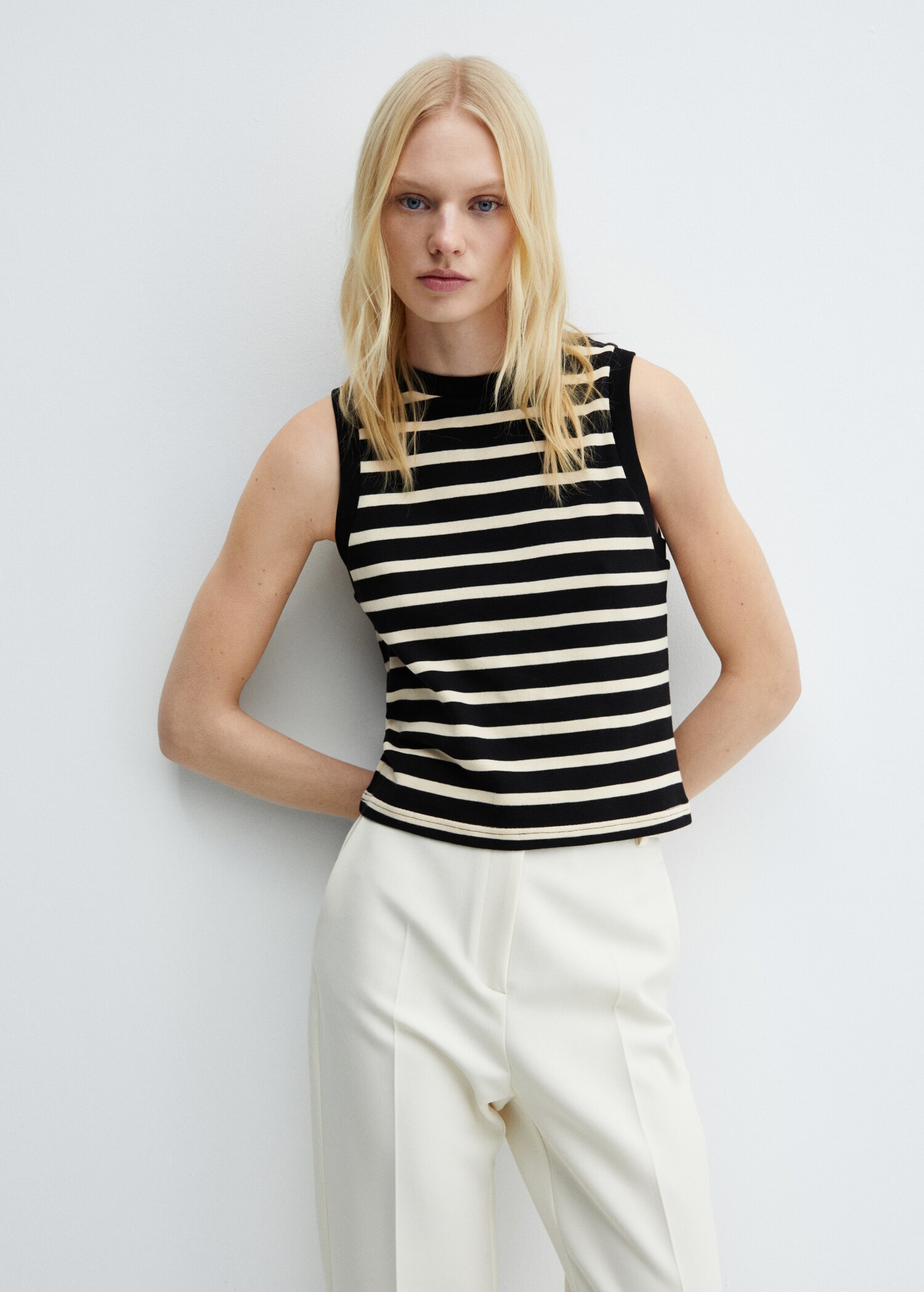 Striped cotton-blend top - Medium plane