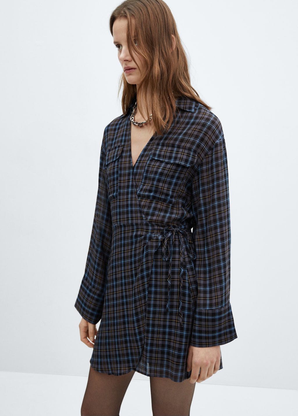 Checked wrap dress discount