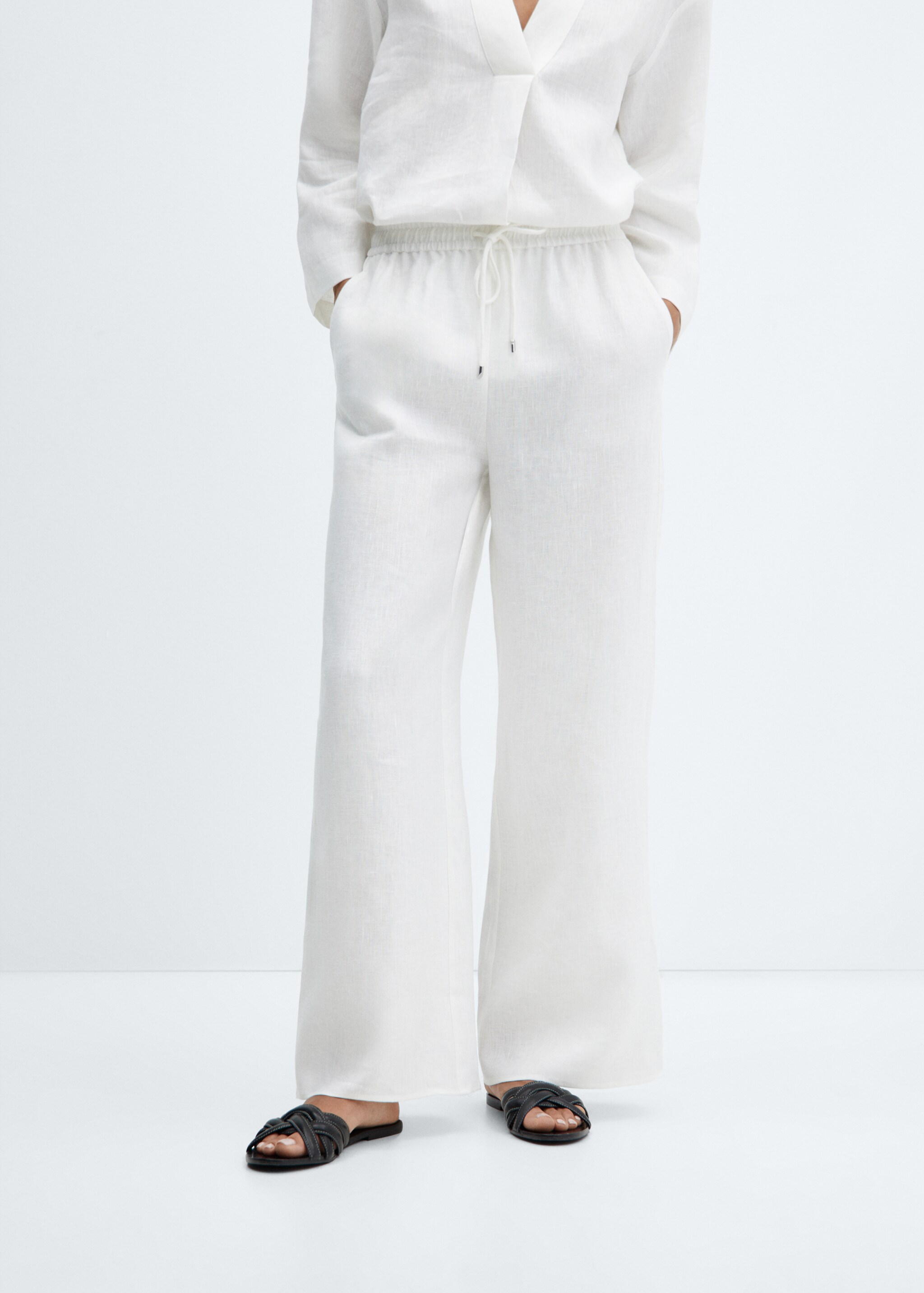 Linen-blend elastic waist trousers - Medium plane
